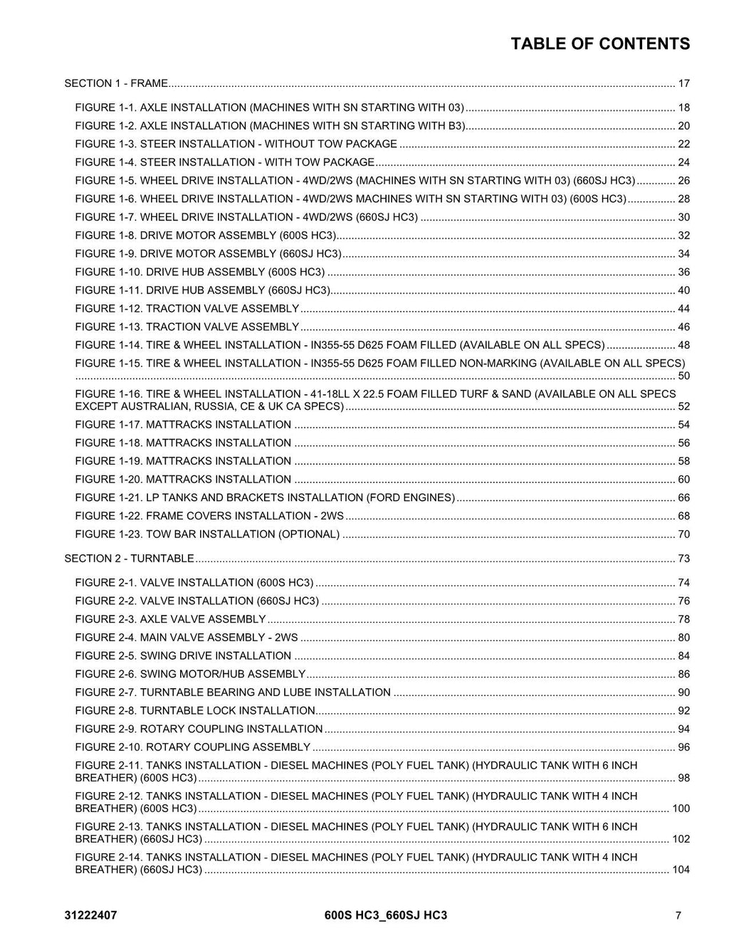 JLG 600S HC3 660SJ HC3 Boom Lift  Parts Catalog Manual