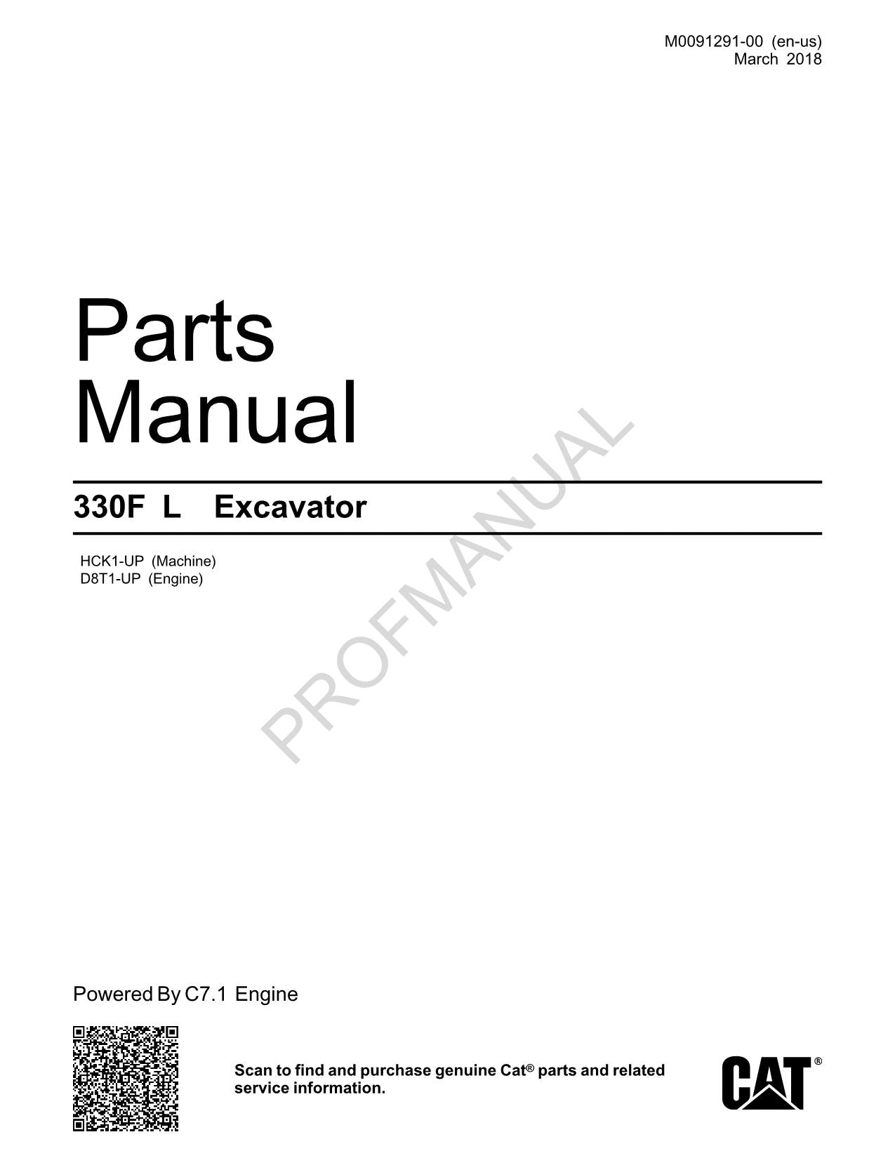 Caterpillar Cat 330F L Excavator Parts Catalog Manual ser D8T1-Up HCK1-UP
