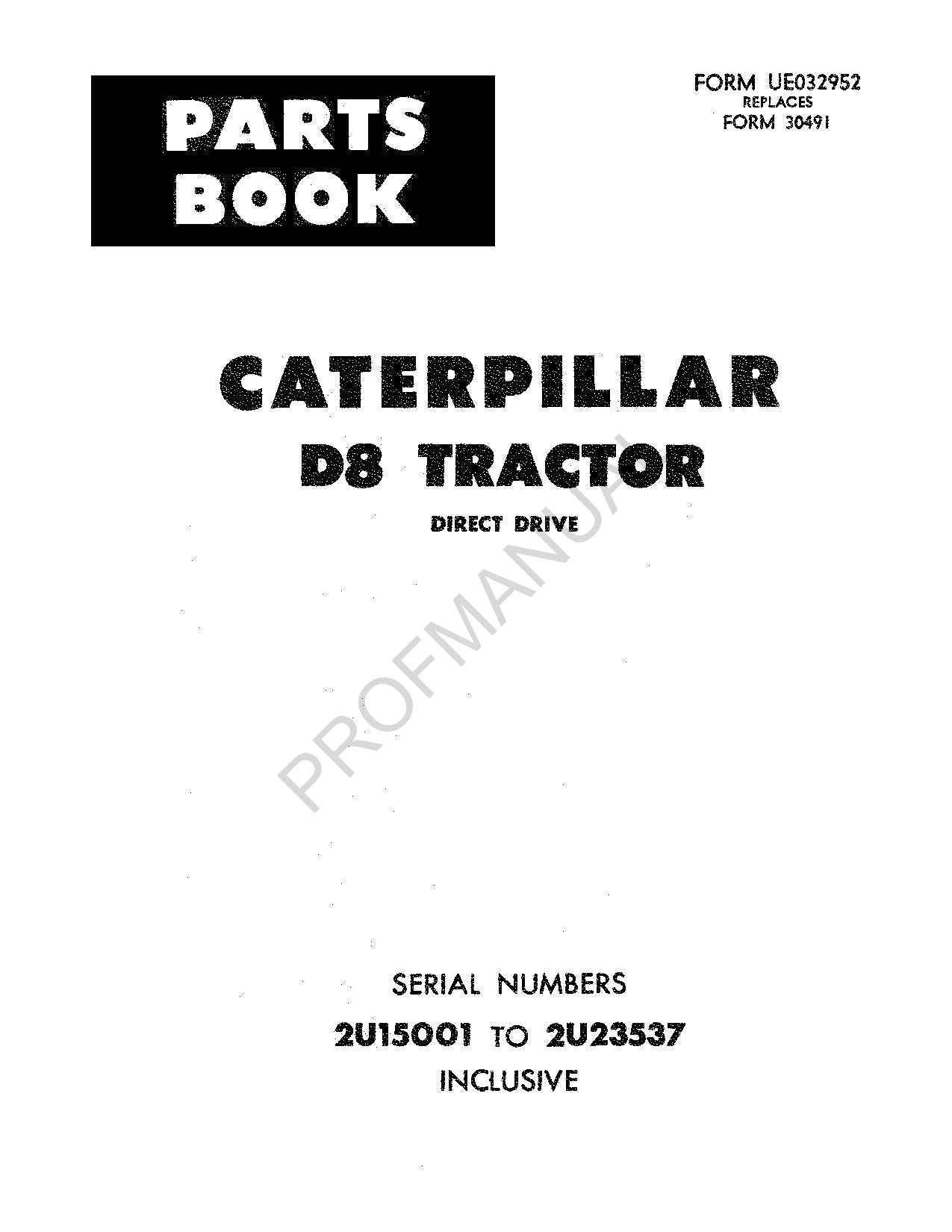 Caterpillar Cat D8 Tractor Parts Catalog Manual ser 2U15001-23537