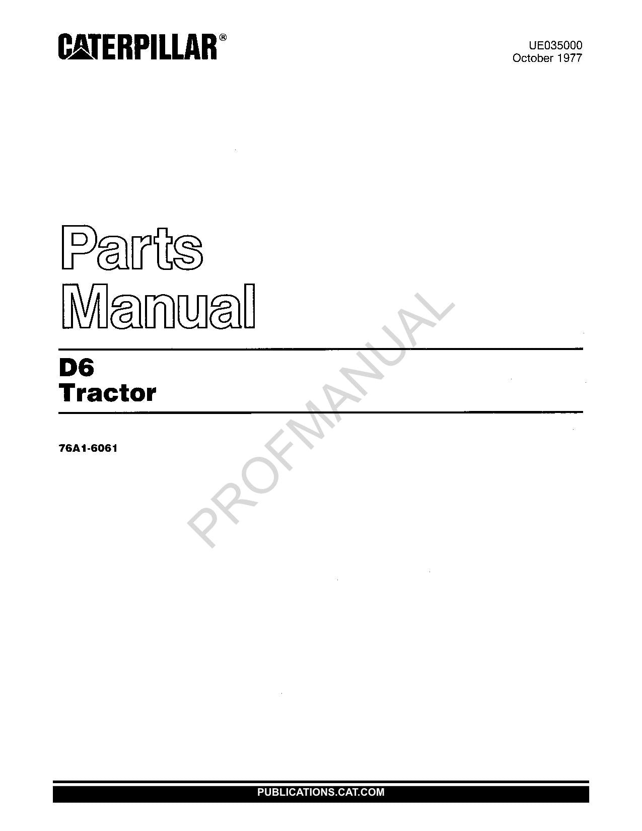 Caterpillar Cat D6 Tractor Parts Catalog Manual ser 76A1-6061