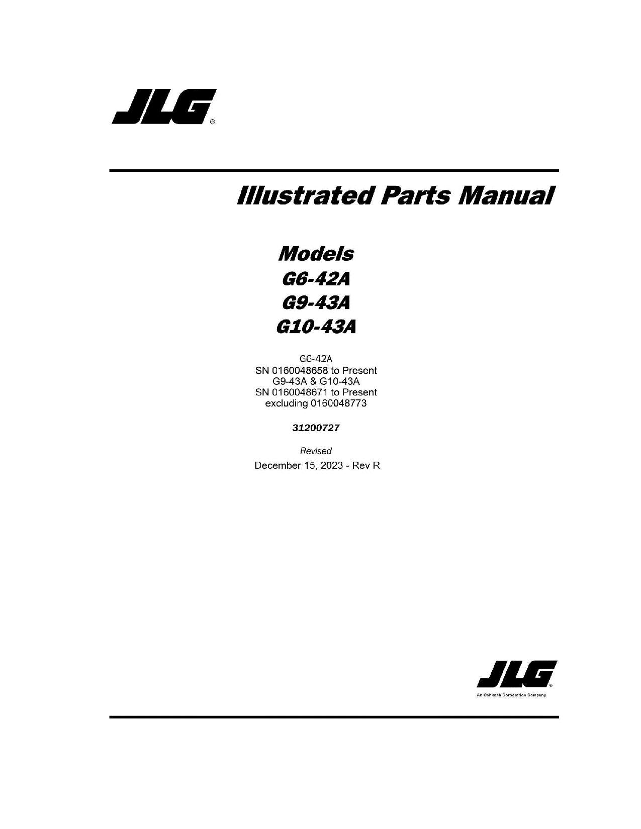 Manual del catálogo de piezas del manipulador telescópico JLG G10-43A G6-42A G9-43A