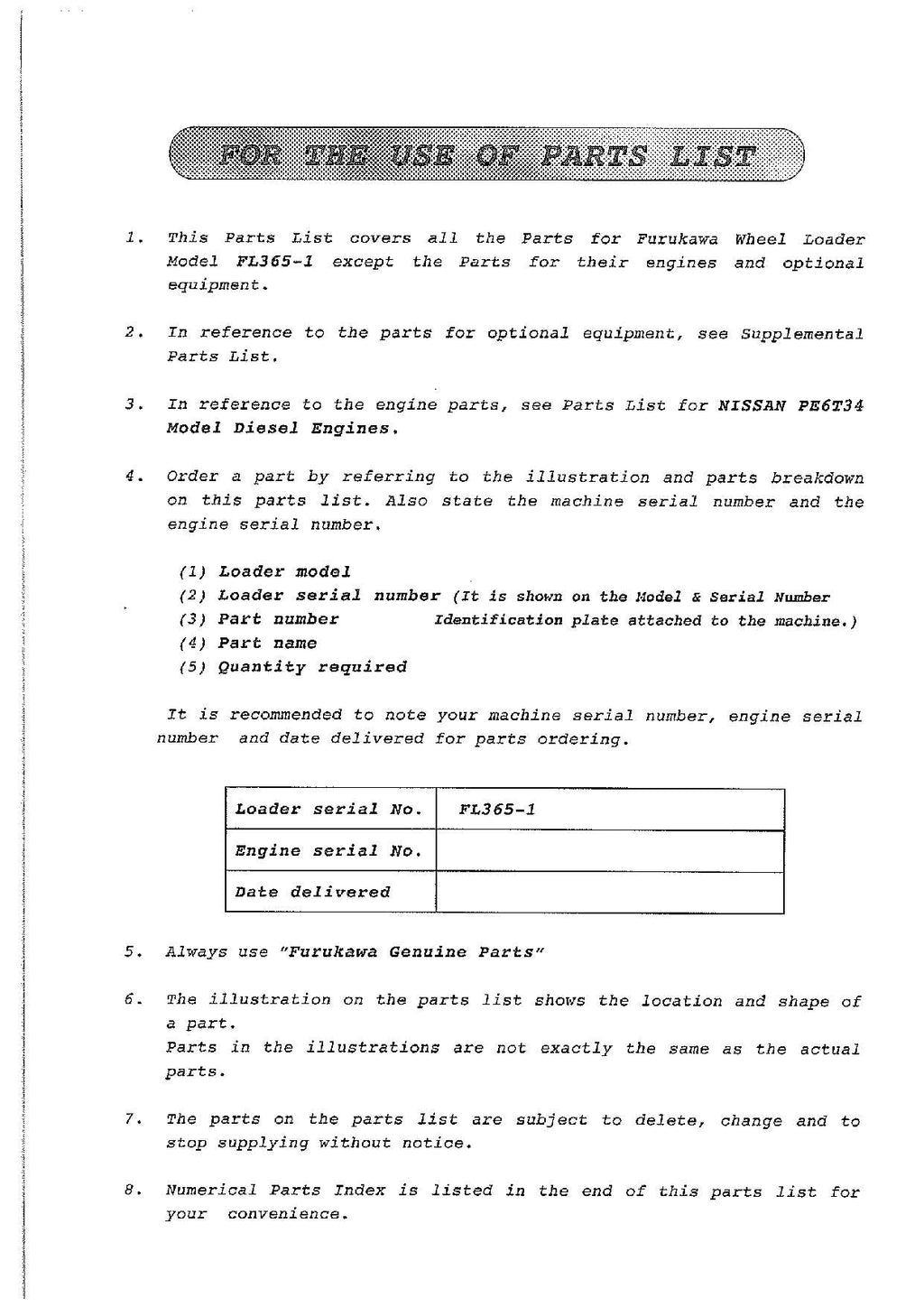 Hitachi FL365-1 Wheel Loader Parts Catalog Manual SN all