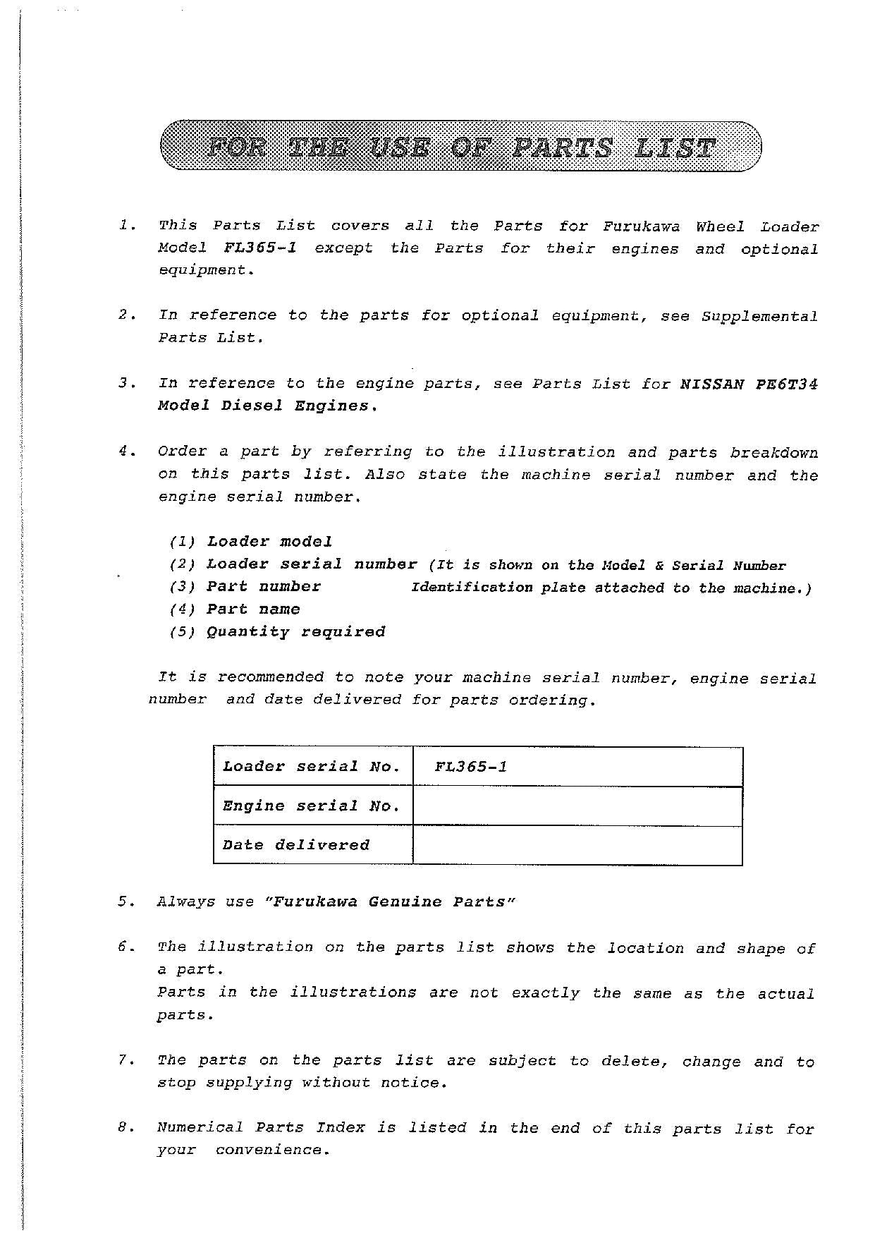 Hitachi FL365-1 Wheel Loader Parts Catalog Manual SN all