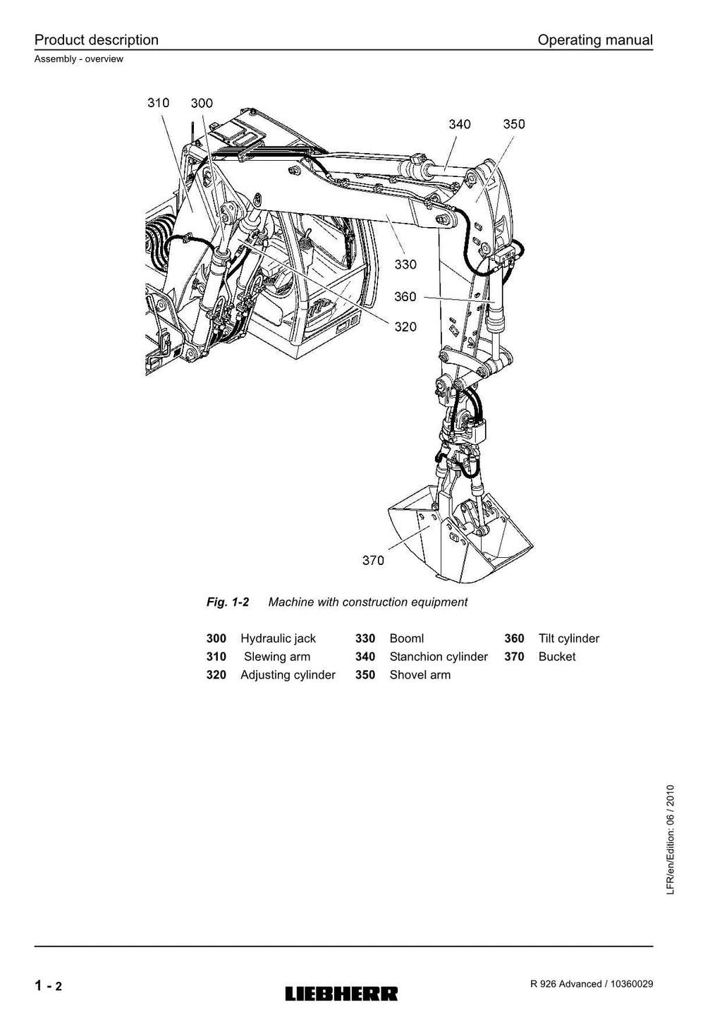 Liebherr R926 Advanced Excavator Operators manual serial 27692