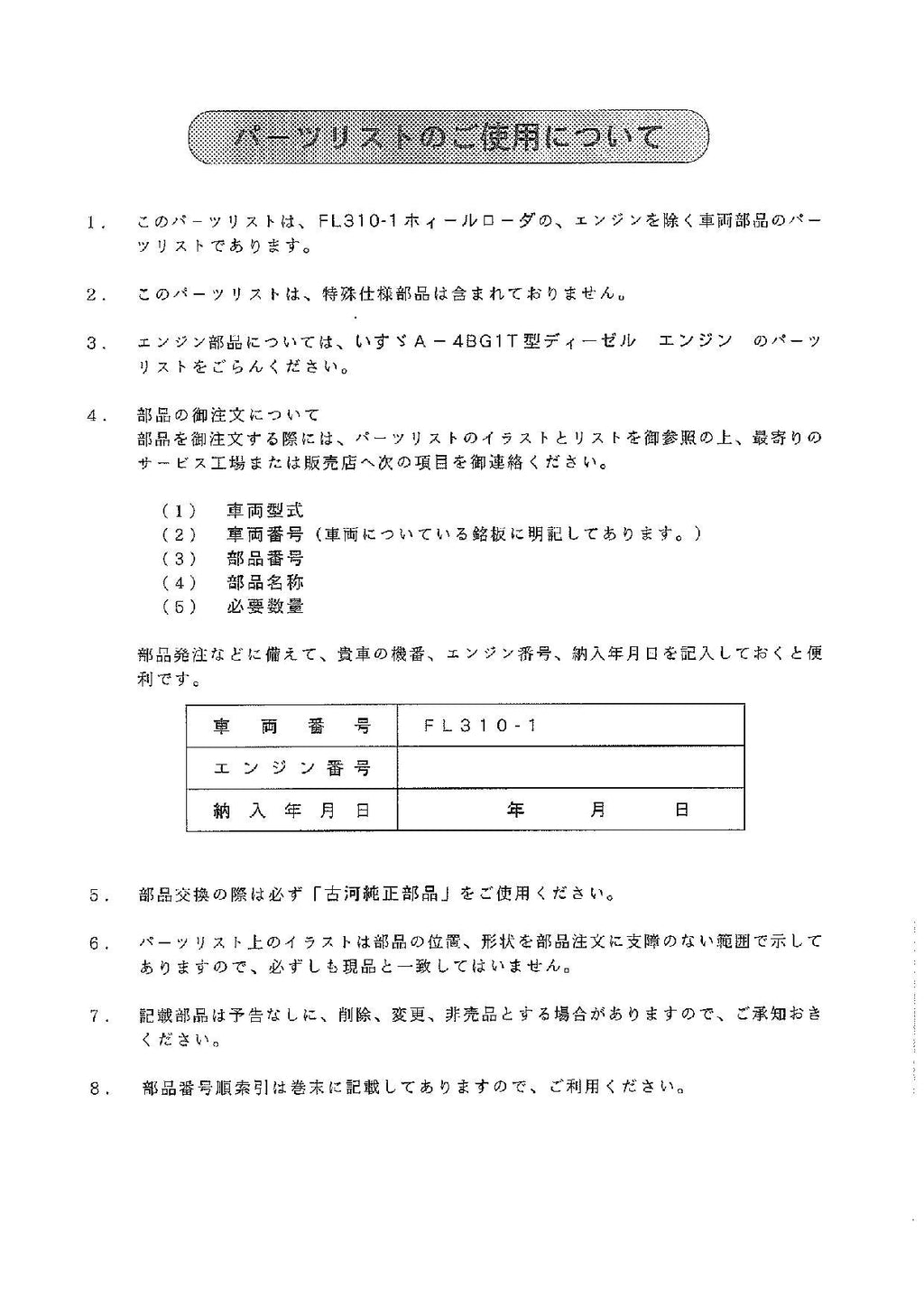 Furukawa FL310-1 Wheel Loader Parts Catalog Manual SN all