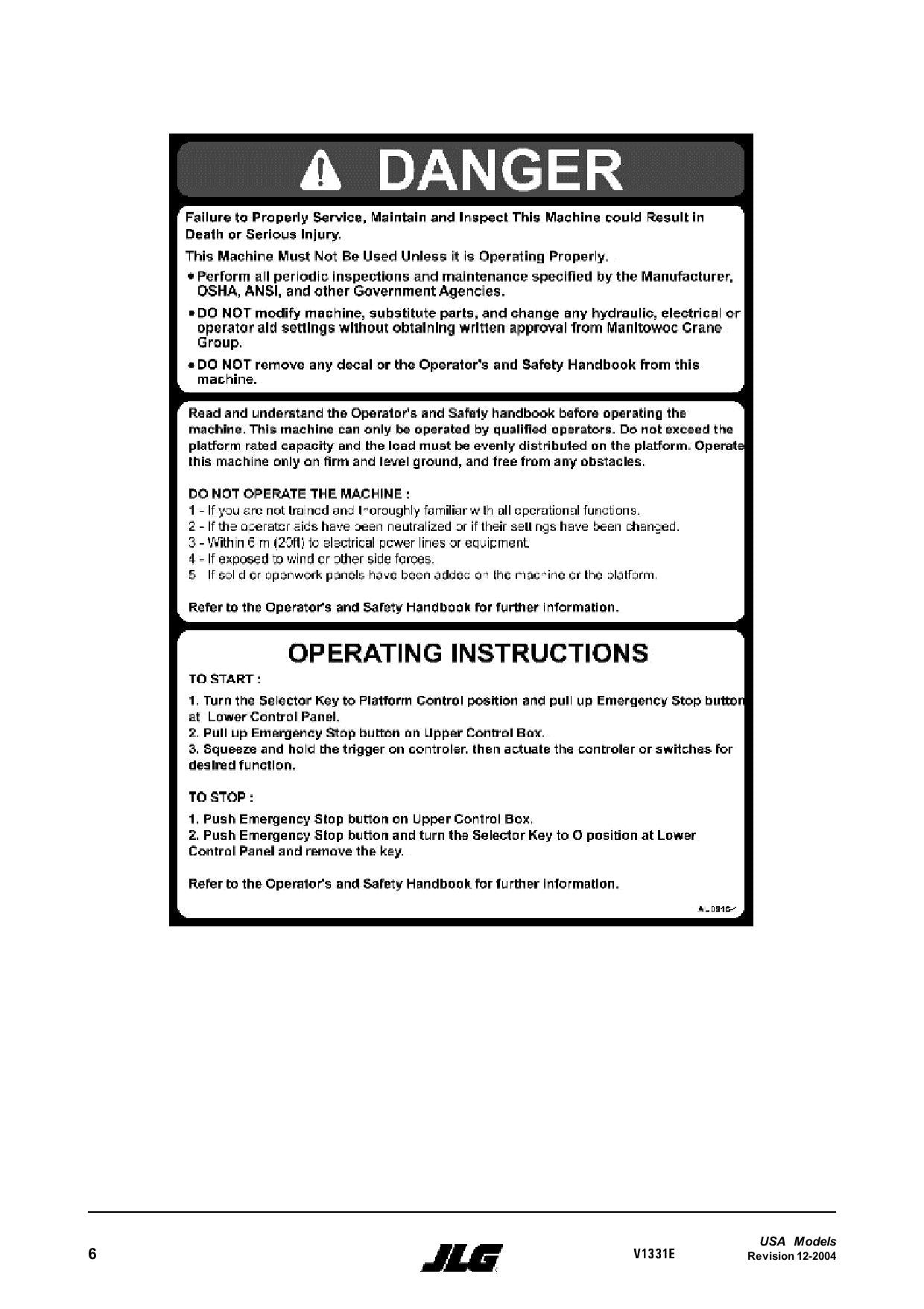 TOUCAN V1331E Vertical Lift Maintenance Operation Operators Manual