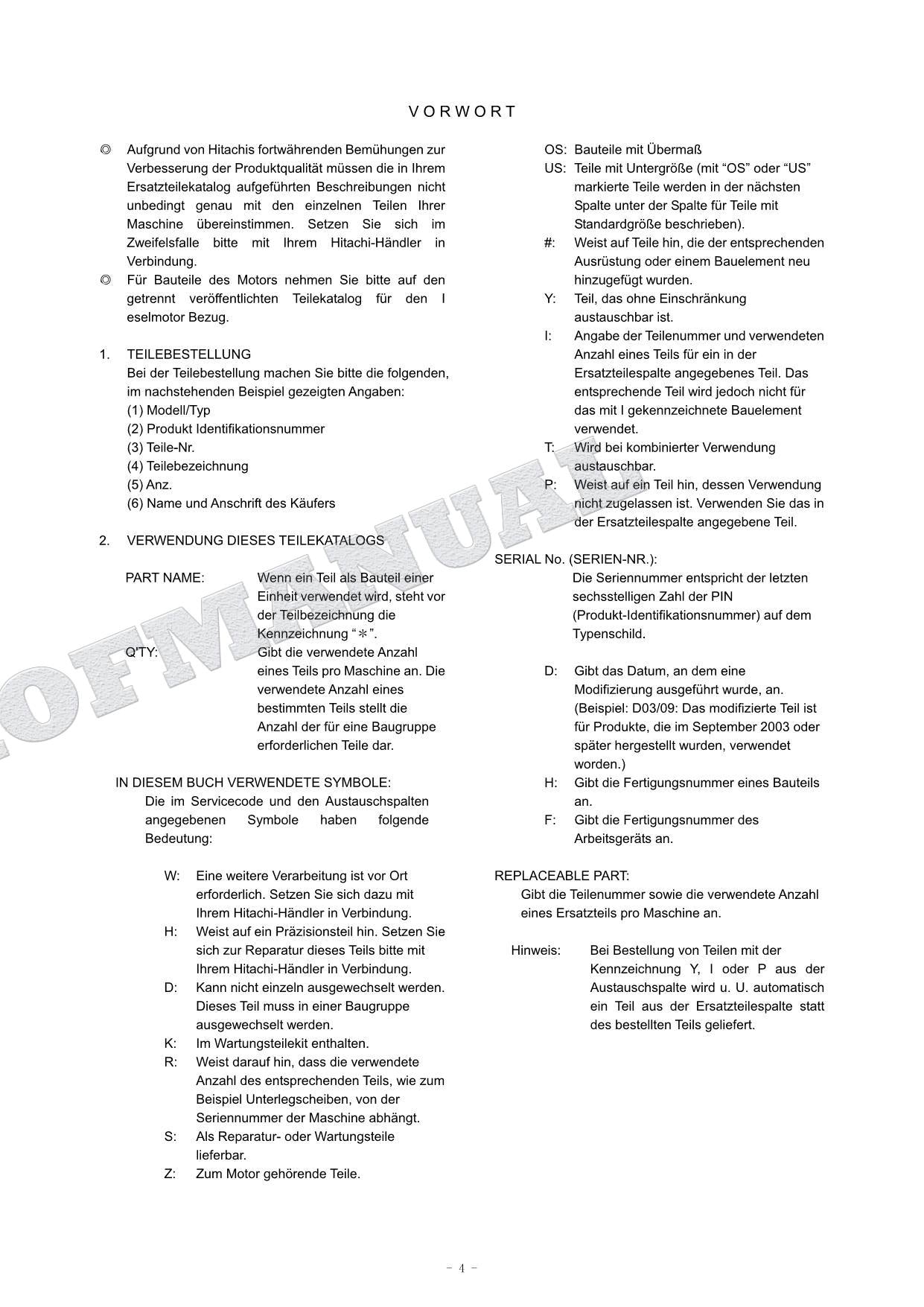 Manual del catálogo de piezas del motor HITACHI ZX75US-5A ZX85US-5A YANMAR 4TNV94L-ZWHBW