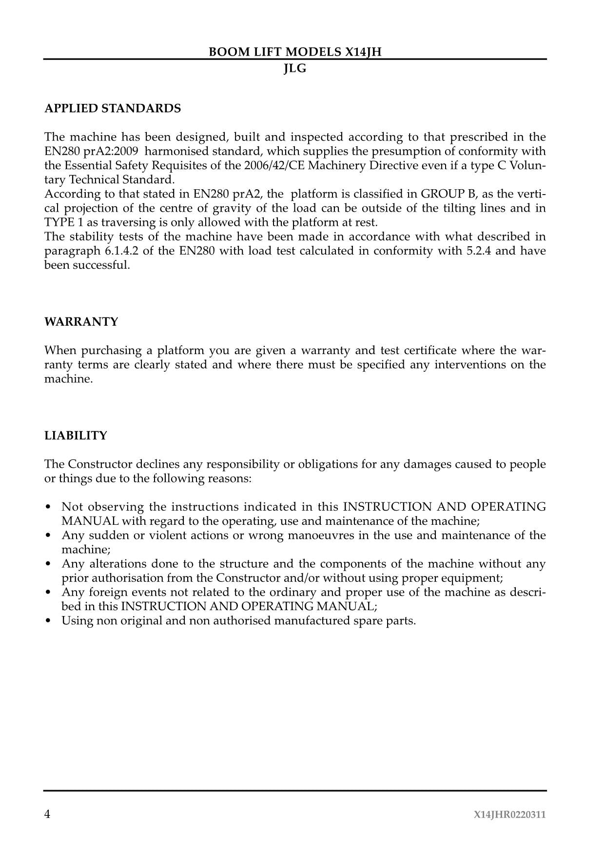 JLG X14JH Compact Crawler Boom Maintenance Operation Operators Manual