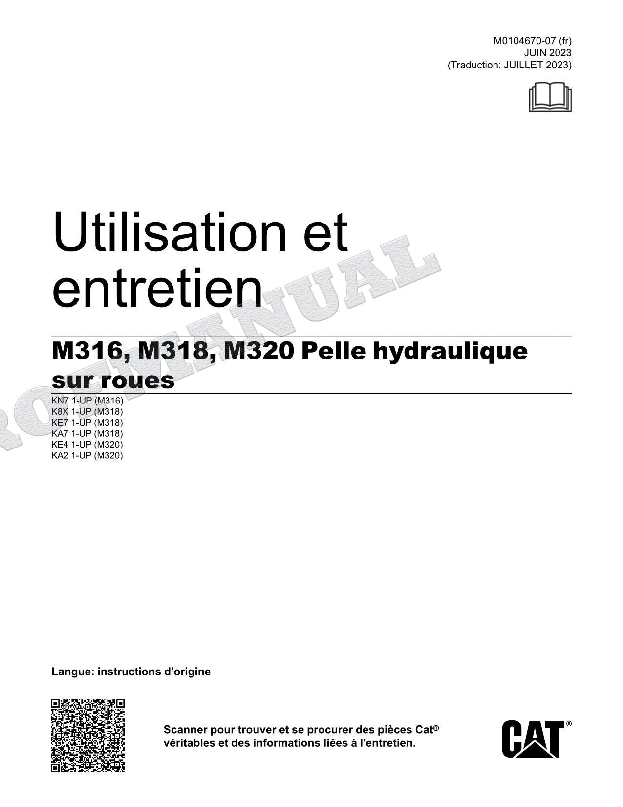Caterpillar M316 M318 M320 Pelle Hydraulique Manuel D'Opération Et D'Entretien