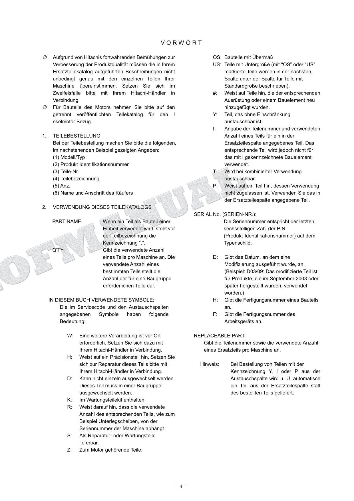 HITACHI ZAXIS ZX135US-3 Offset Front Excavator Parts Catalog Manual