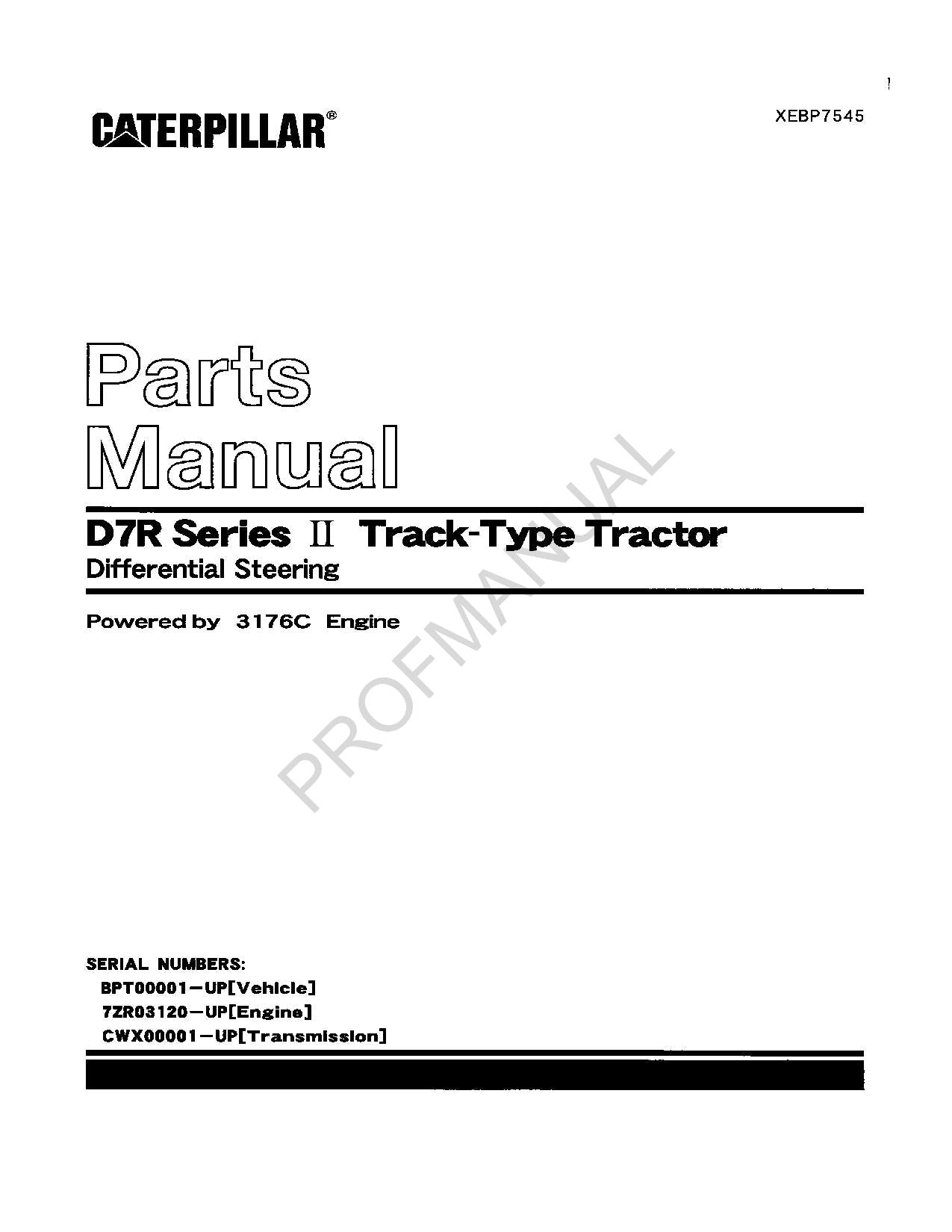 Caterpillar Cat D7R Series II Track Type Tractor Parts Catalog Manual XEBP7545
