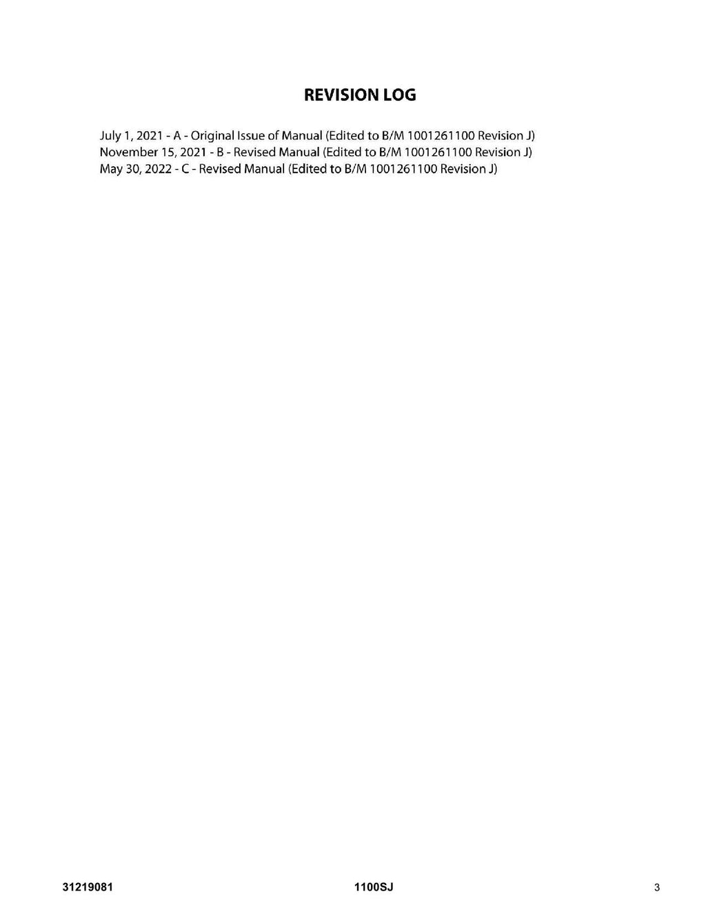 JLG 1100SJ Boom Lift  Parts Catalog Manual 31219081
