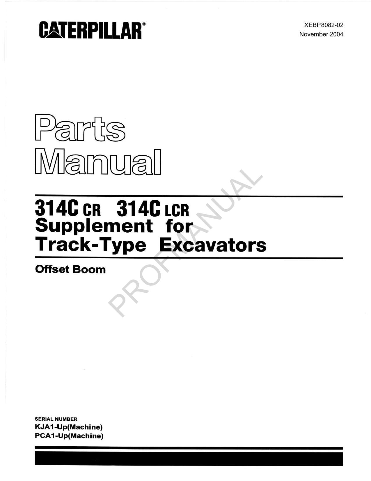 Caterpillar 314Cr 314LCR Supplement Track Type Excavator Parts Catalog Manual