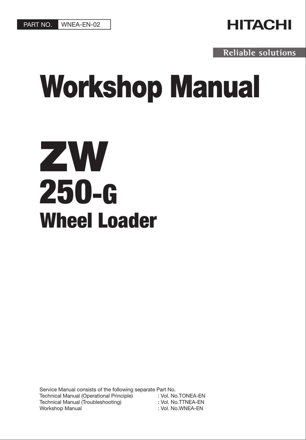Hitachi ZW250-G Wheel Loader Workshop Manual