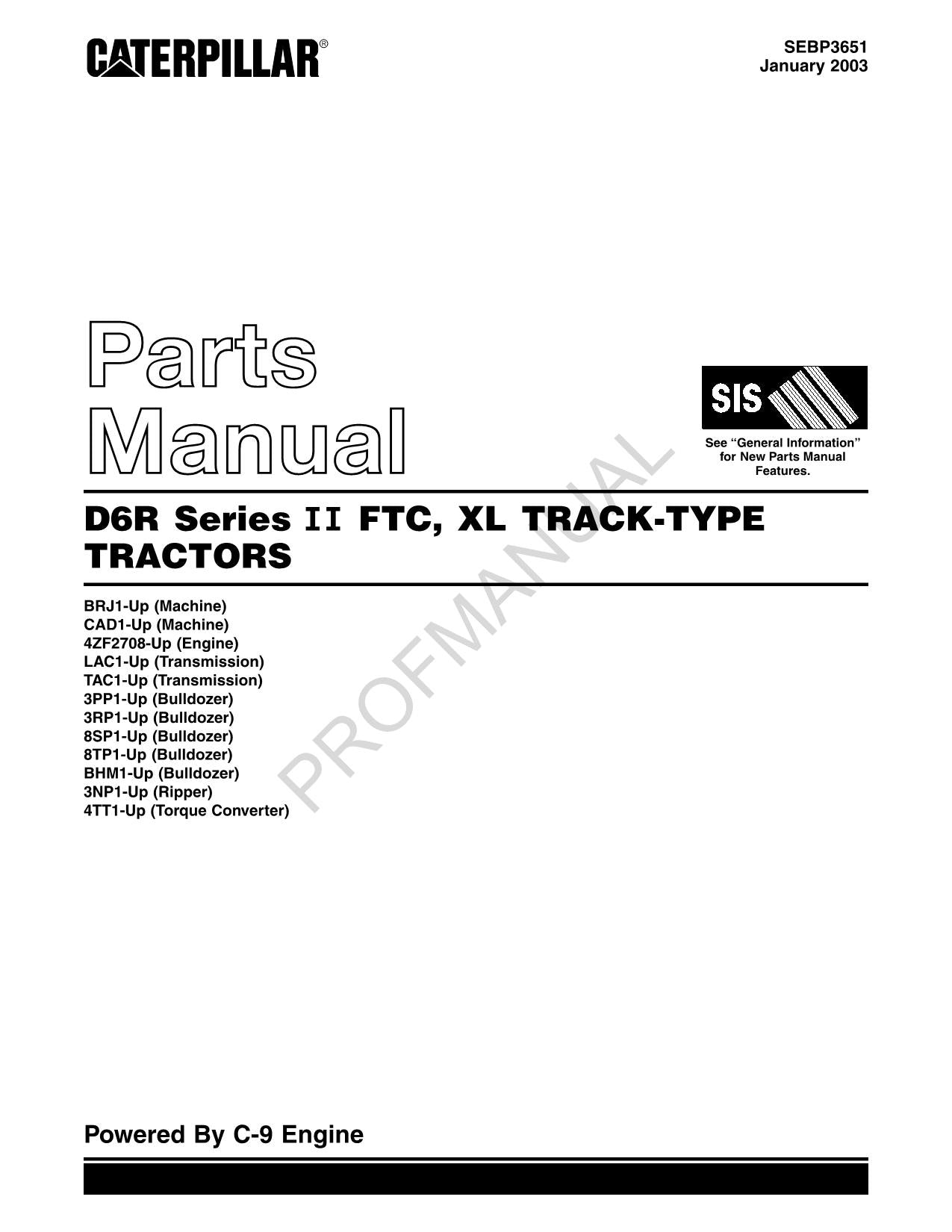Caterpillar Cat D6R Series II FTC Xl Track Type Tractor Parts Catalog Manual