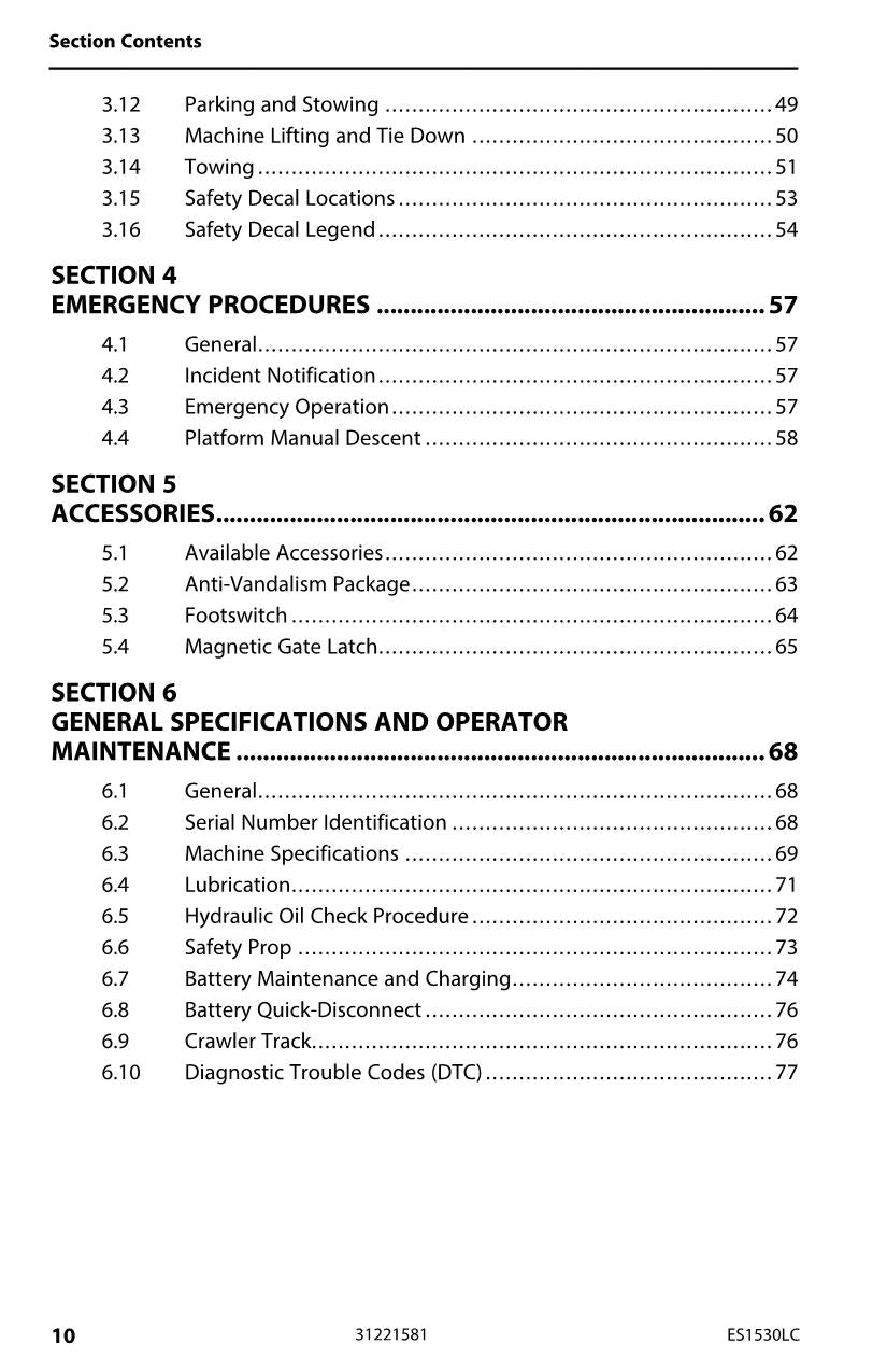 Manual del operador de mantenimiento y operación del elevador de tijera JLG ES1530LC 31221581