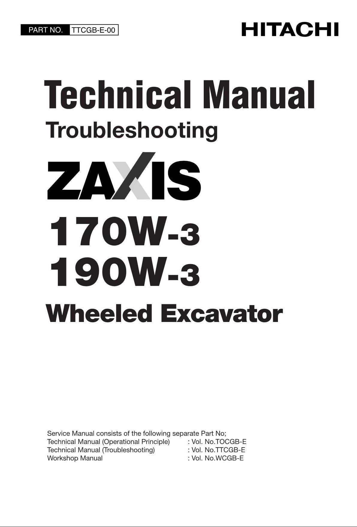 HITACHI ZX170W-3 ZX190W-3 Excavator Troubleshooting +Schematic Technical Manual