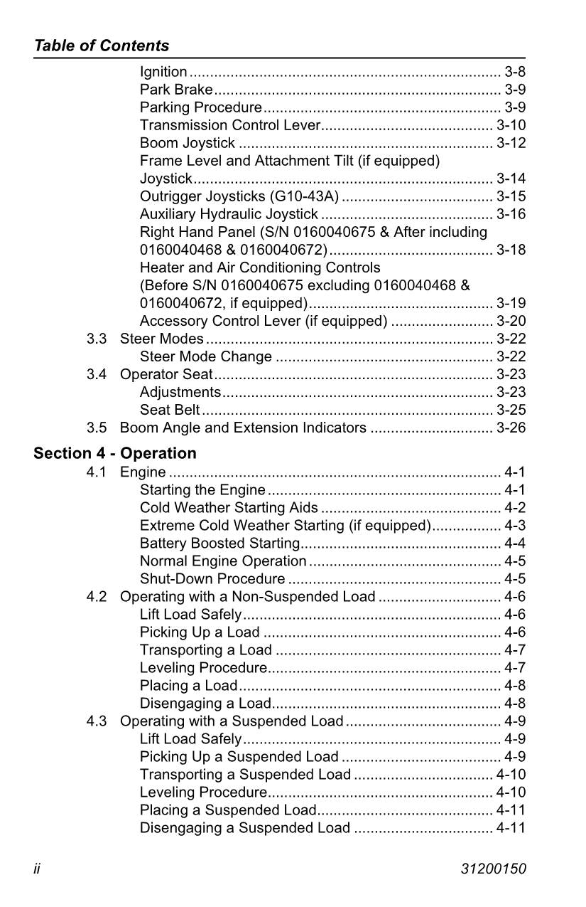Manual del operador de mantenimiento y operación del manipulador telescópico JLG G10-43A G9-43A