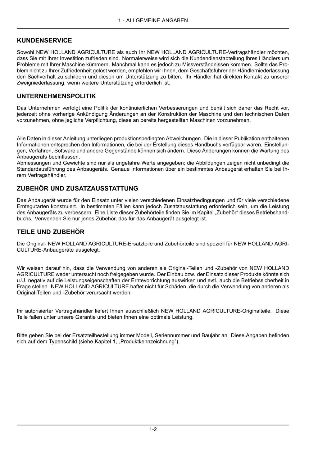 New Holland 760CG Schneidwerk Betriebsanleitung Ab 9975