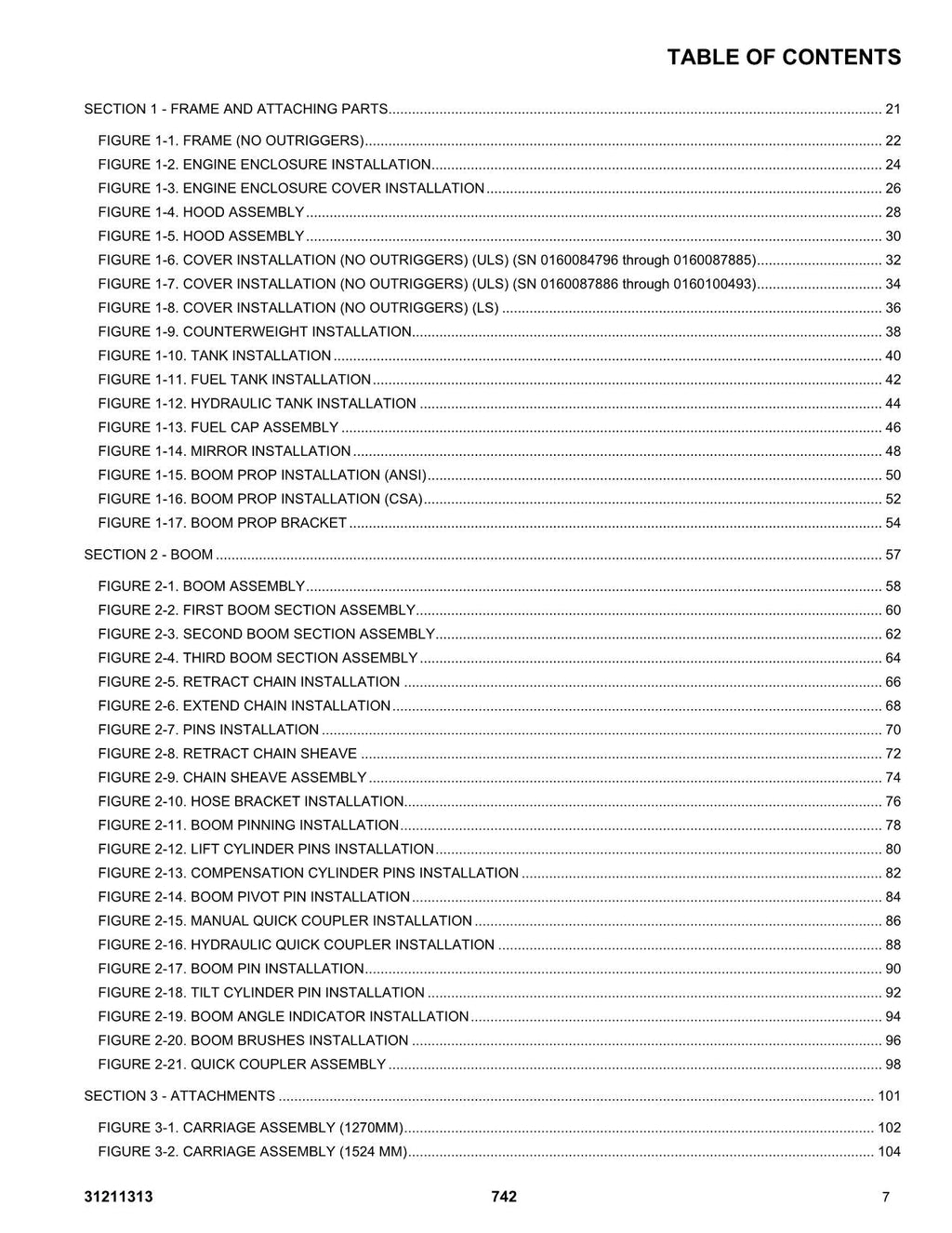 JLG 742 Telehandler Parts Catalog Manual Prior to 0160100493