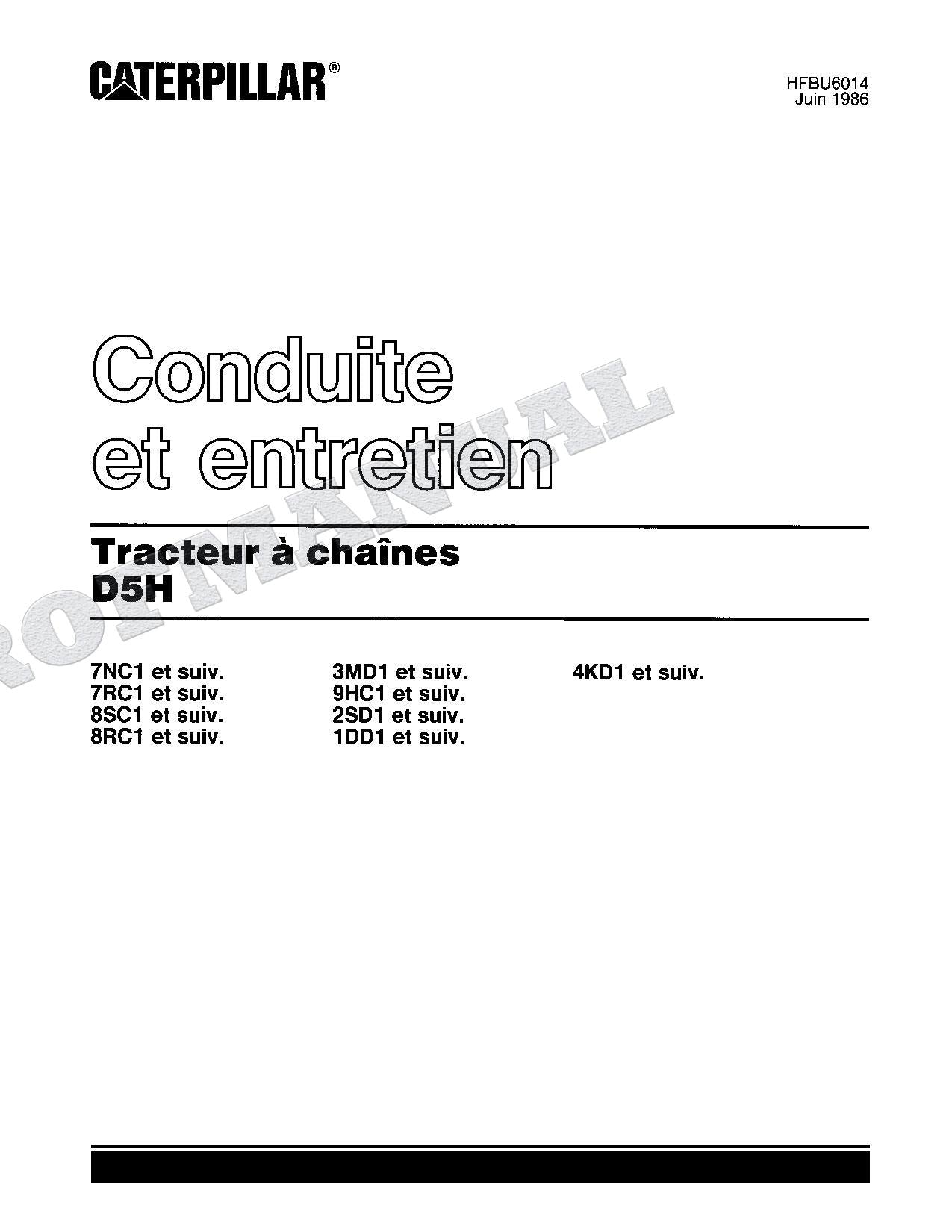 Caterpillar D5H Tracteur Manuel D'Opération Et D'Entretien Français