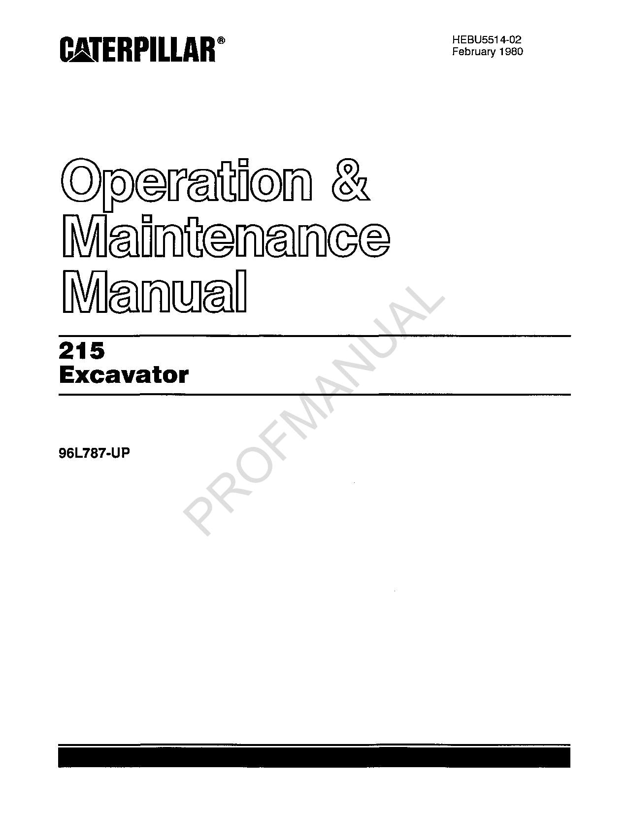 Manual de mantenimiento del operador de la excavadora Caterpillar 215 HEBU5514