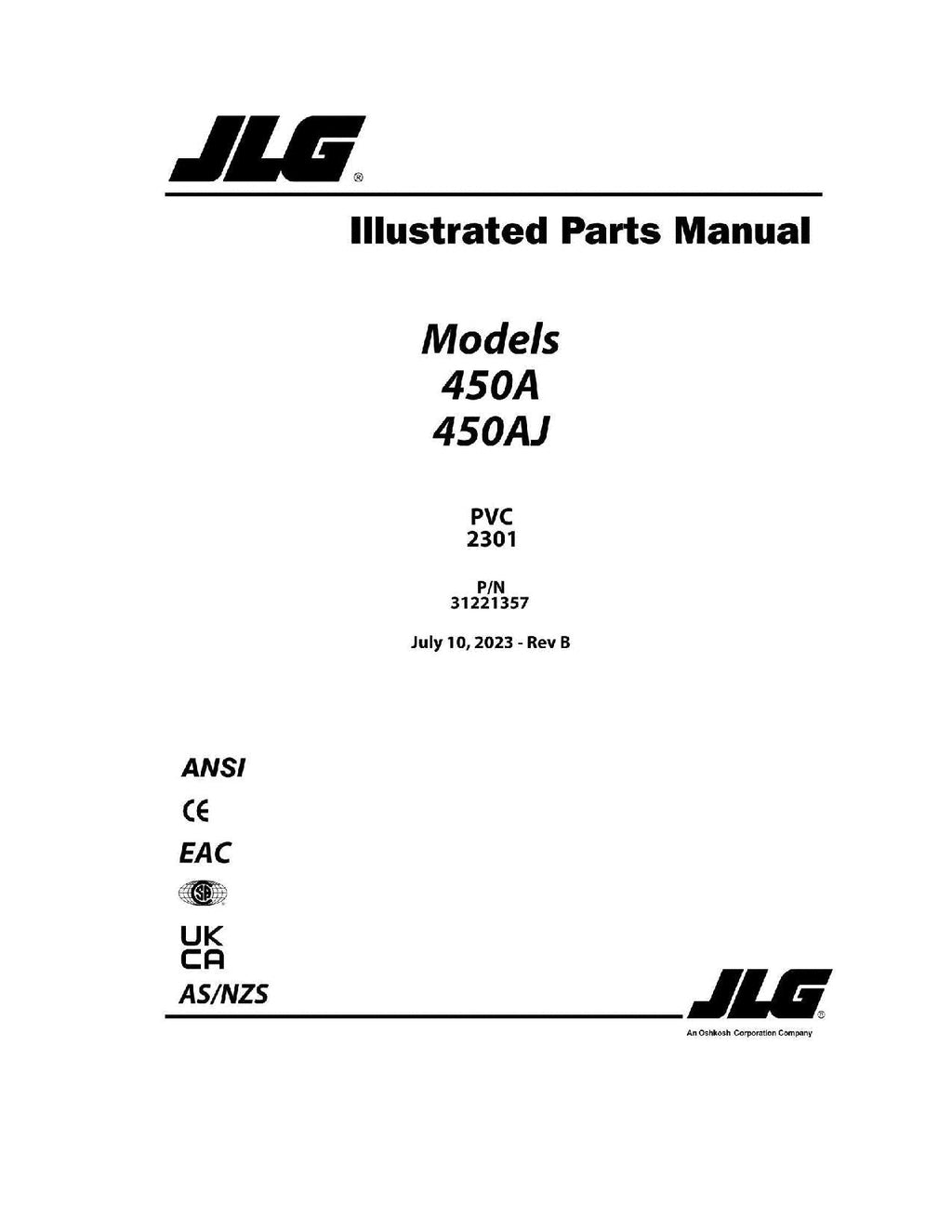 Catálogo de piezas del elevador de pluma JLG 450A 450AJ Manual 31221357