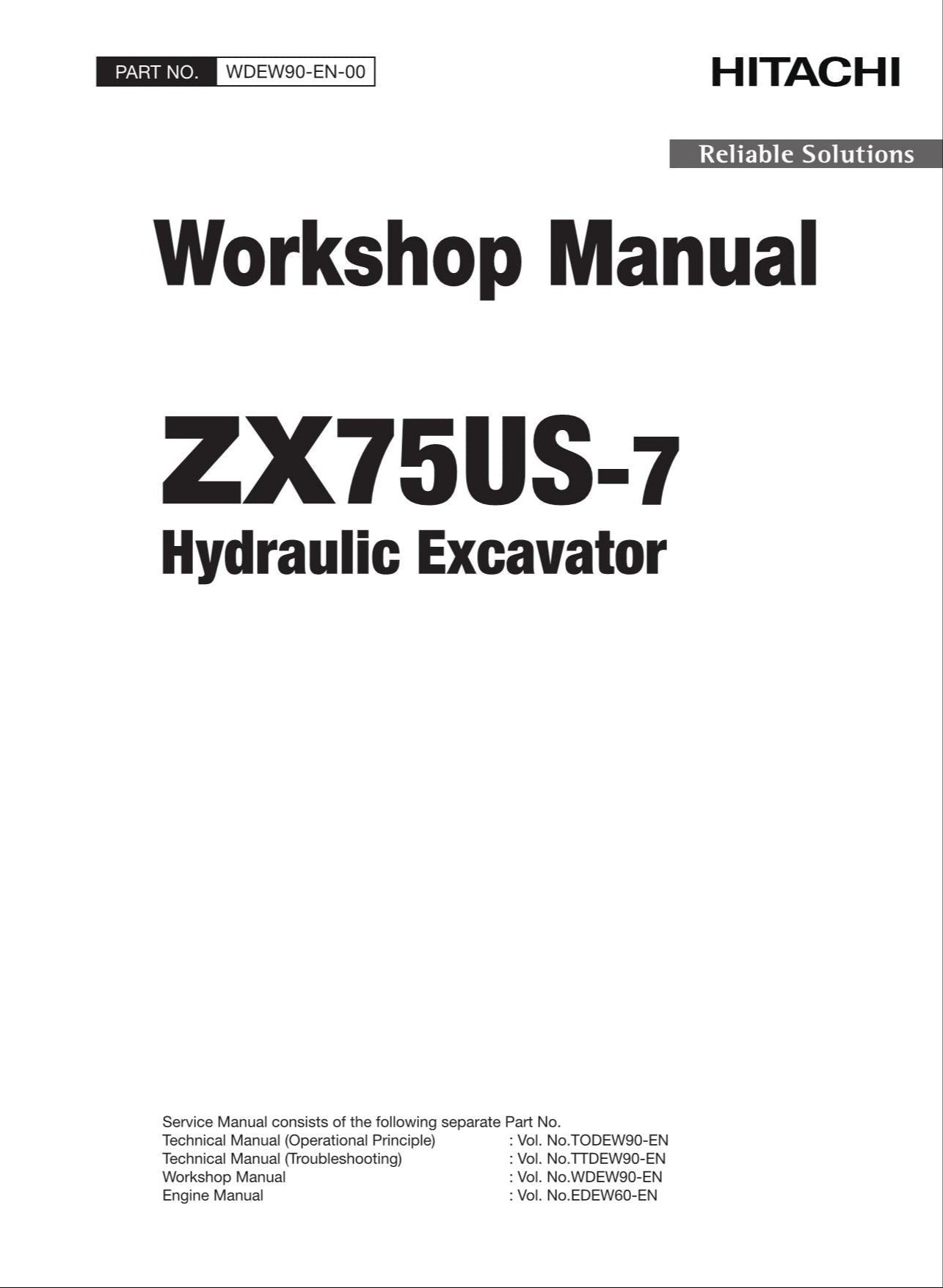 HITACHI ZAXIS ZX75US-7 Excavator Workshop Service Manual WDEW90-EN-00