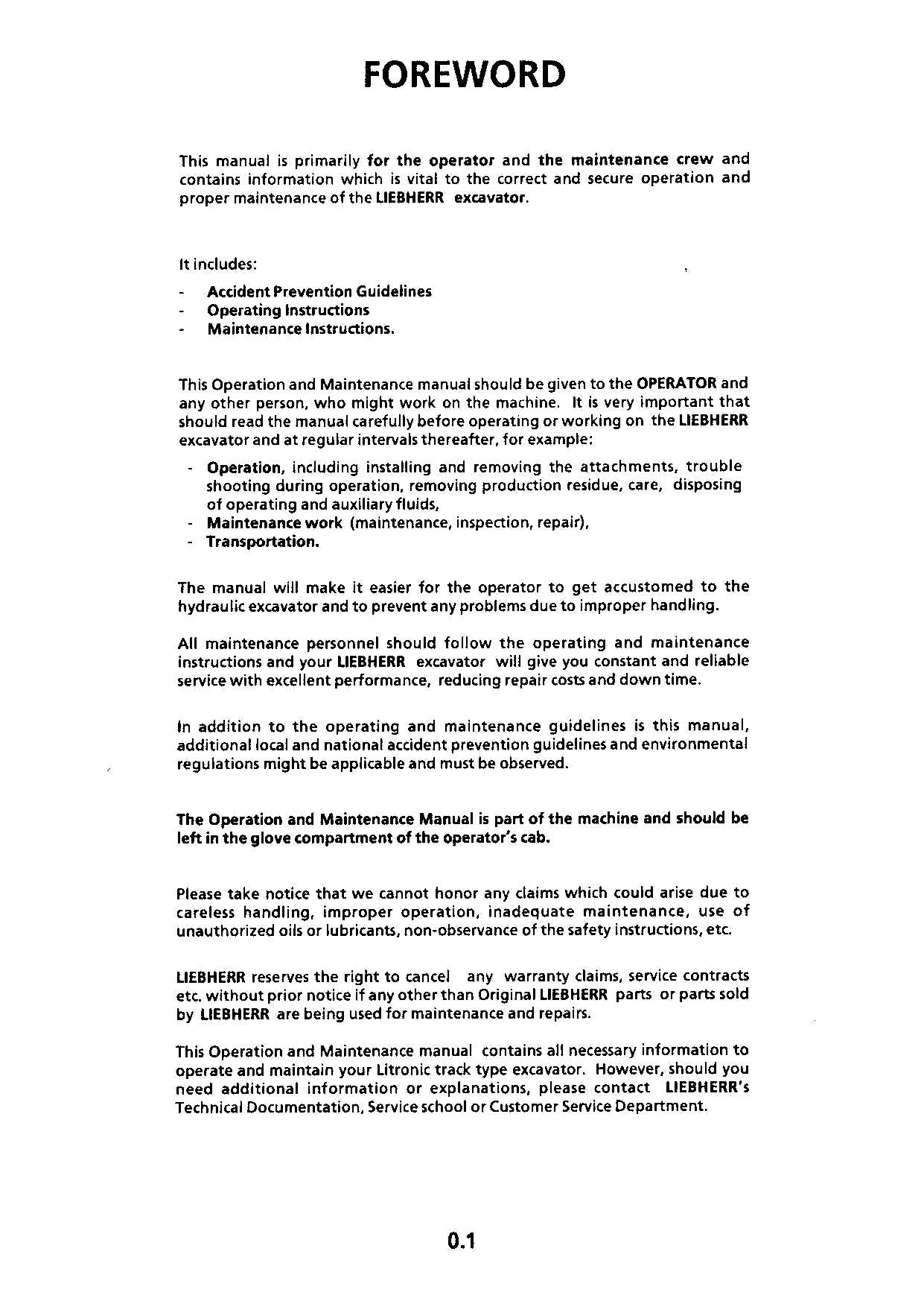 Liebherr R914 Litronic Excavator Operators manual serial 6001