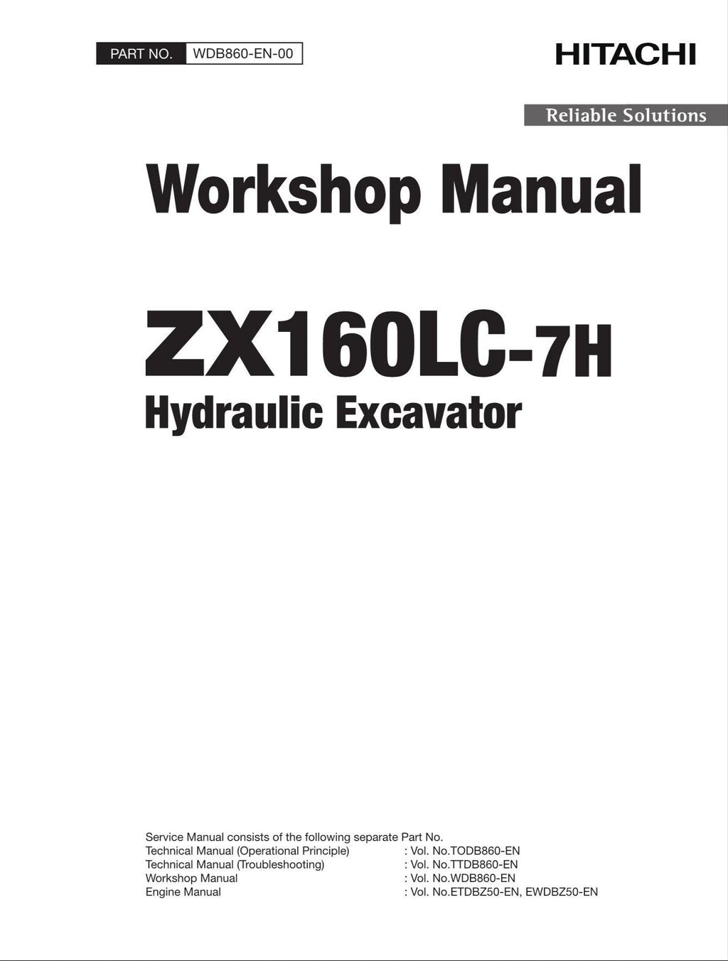HITACHI ZAXIS ZX160LC-7H Excavator Workshop Service Manual