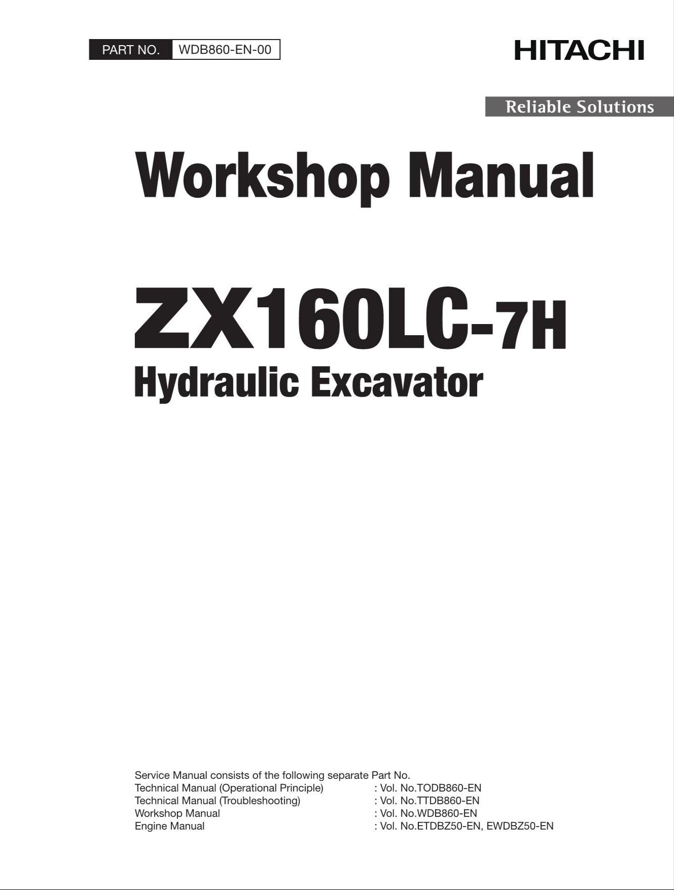 HITACHI ZAXIS ZX160LC-7H Excavator Workshop Service Manual