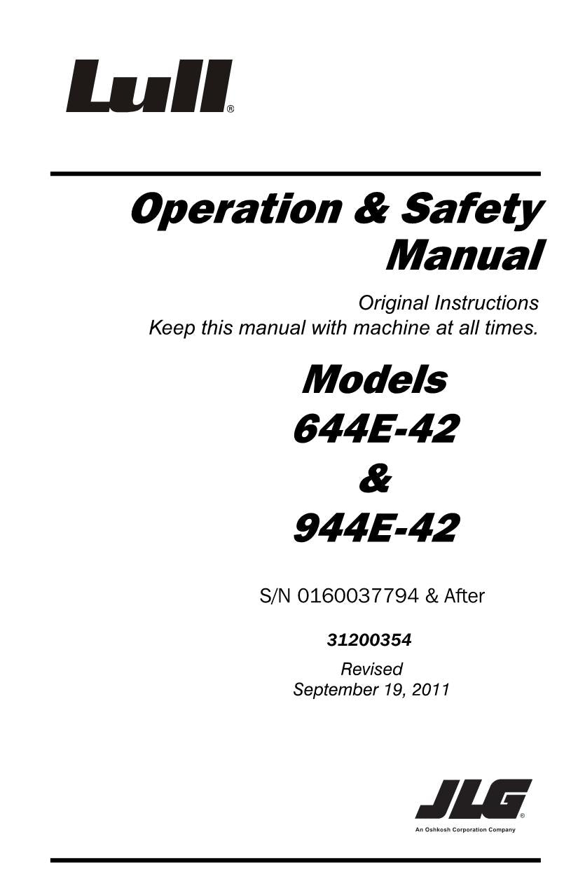 LULL 644E-42 944E-42 Telehandler Maintenance Operation Operators Manual