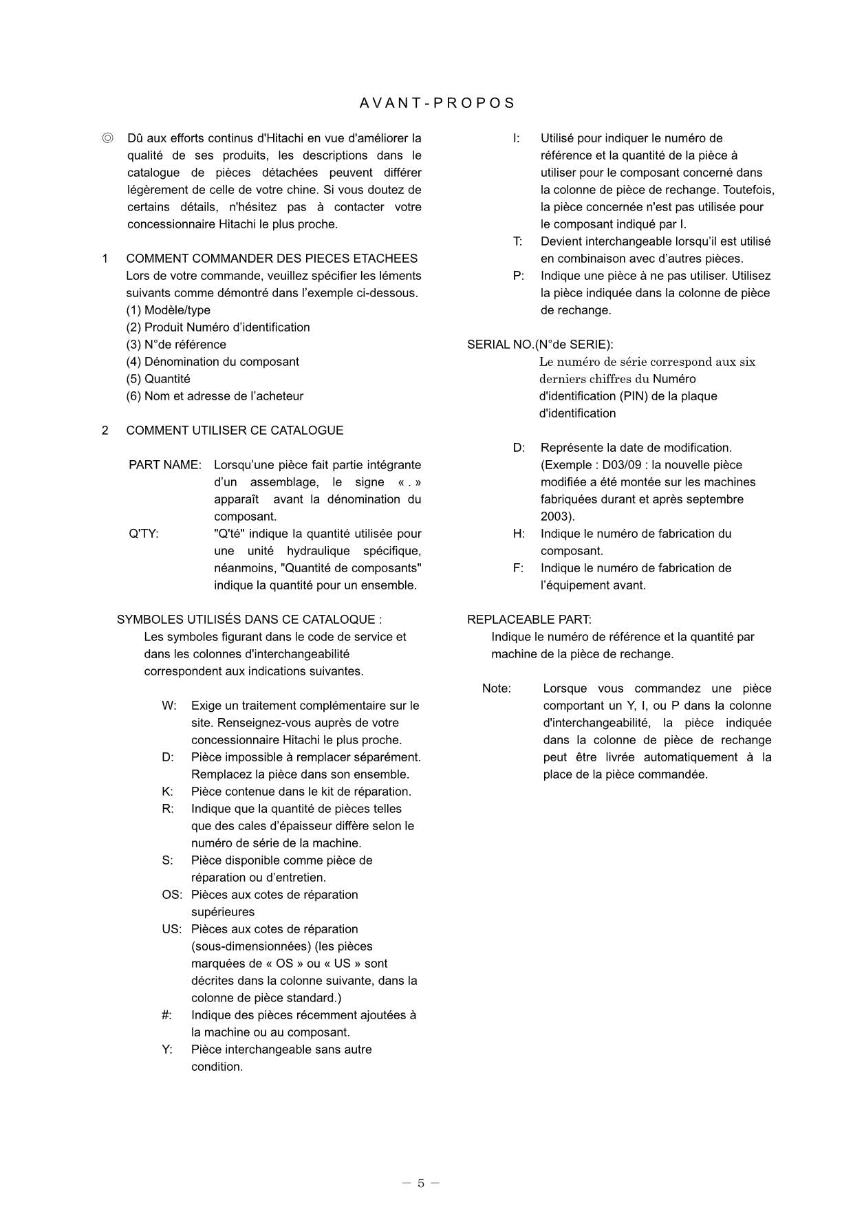 Hitachi ZW95 Equipment Component Wheel Loader Parts Catalog Manual SN 000101-up