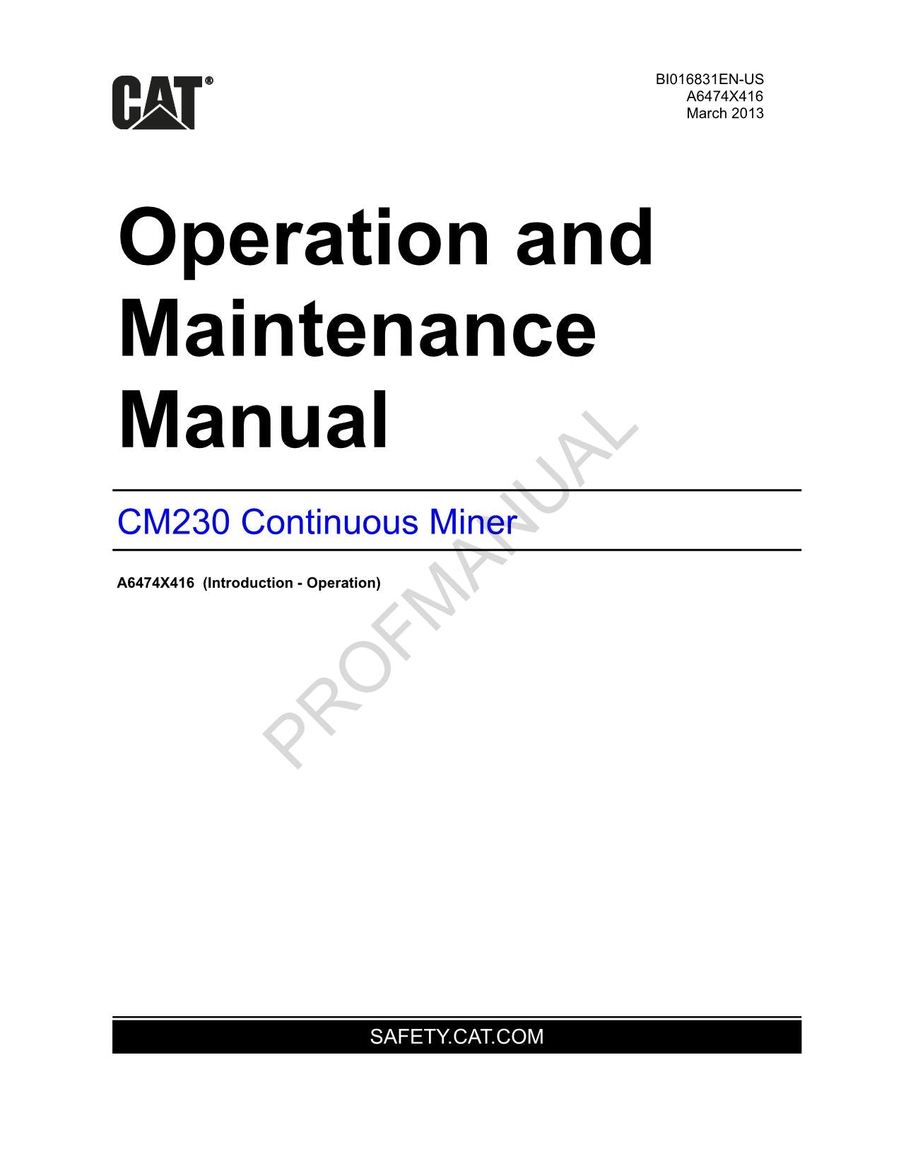 Caterpillar Cat CM230 Continuous Miner Operators Manual