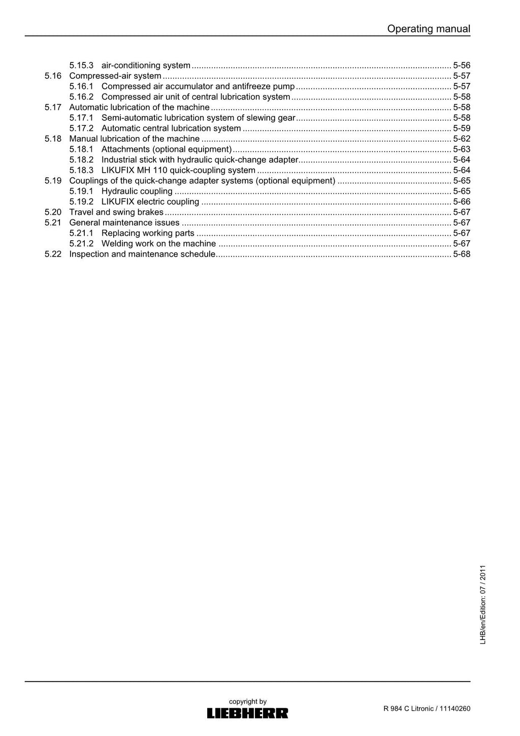 Liebherr R984 C Litronic Excavator Operators manual