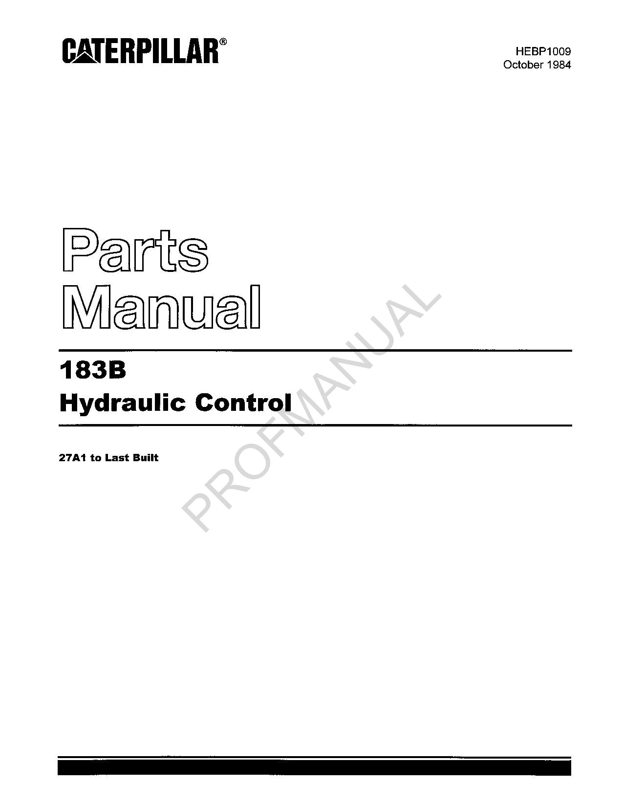 Caterpillar Cat 183B Hydraulic Control Parts Catalog Manual