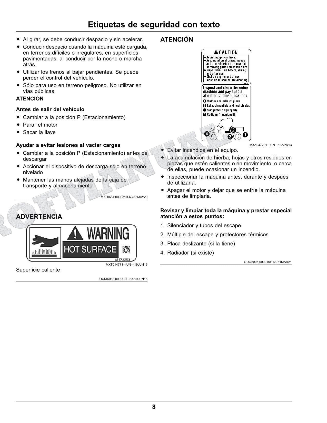 John Deere XUV825M S4 cocodrilo Manual del Operador Español SN 050001-070000