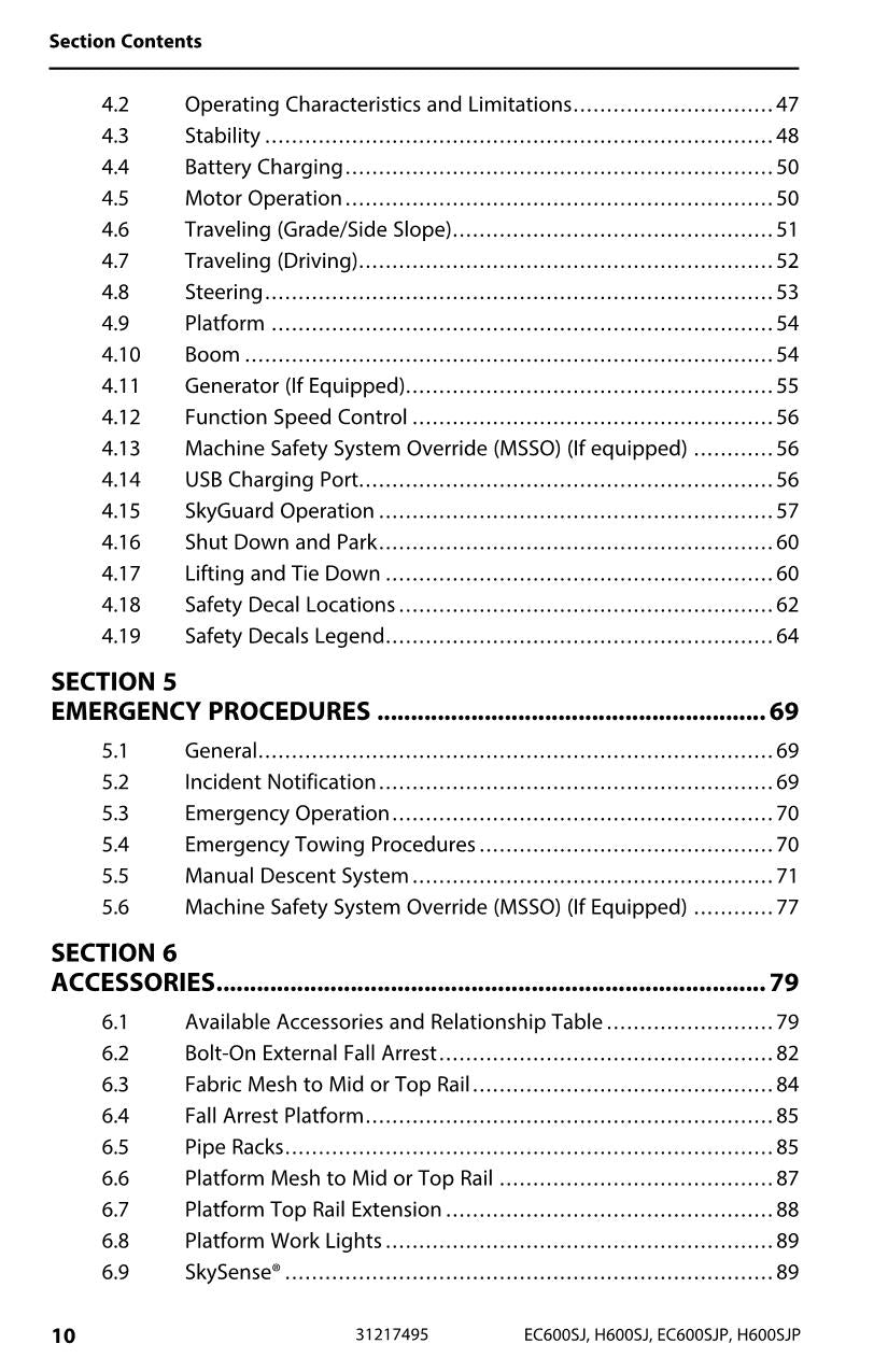 Manual del operador de plataformas elevadoras JLG EC600SJ EC600SJP H600SJ H600SJP 31217495