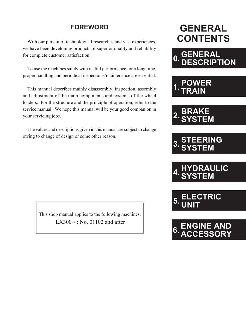 Hitachi LX300-7 LX360E Wheel Loader Workshop Manual