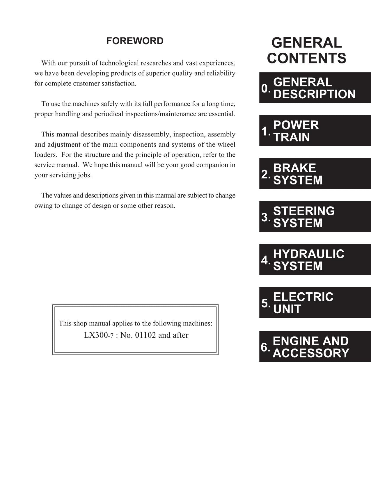 Hitachi LX300-7 LX360E Wheel Loader Workshop Manual
