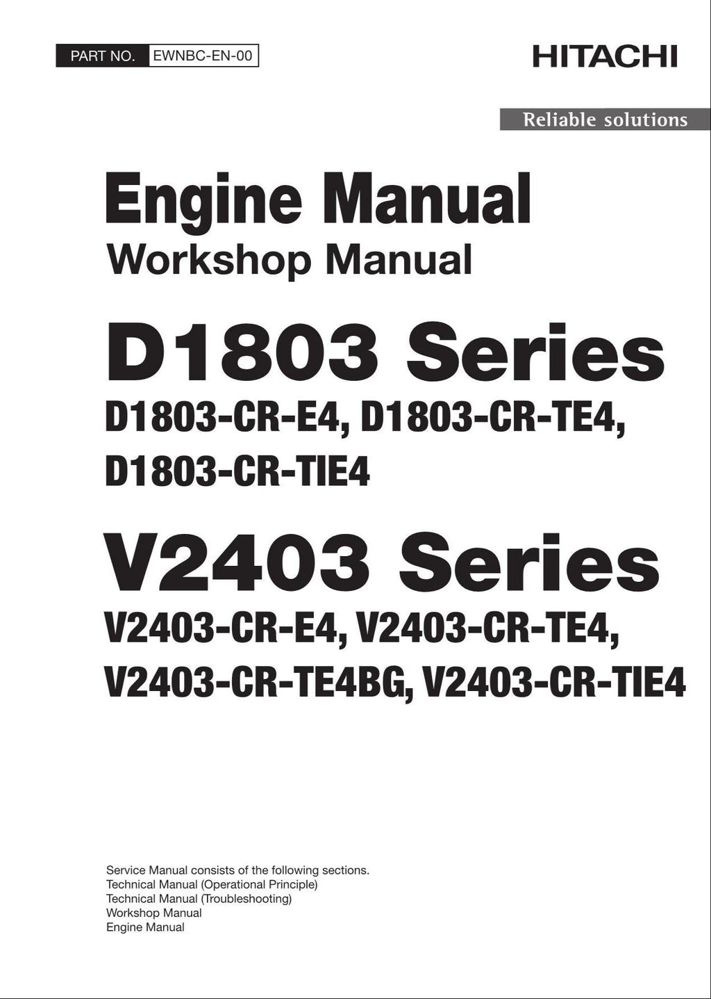 Hitachi D1803 Series V2403 Series Wheel Loader Engine Manual Workshop Manual