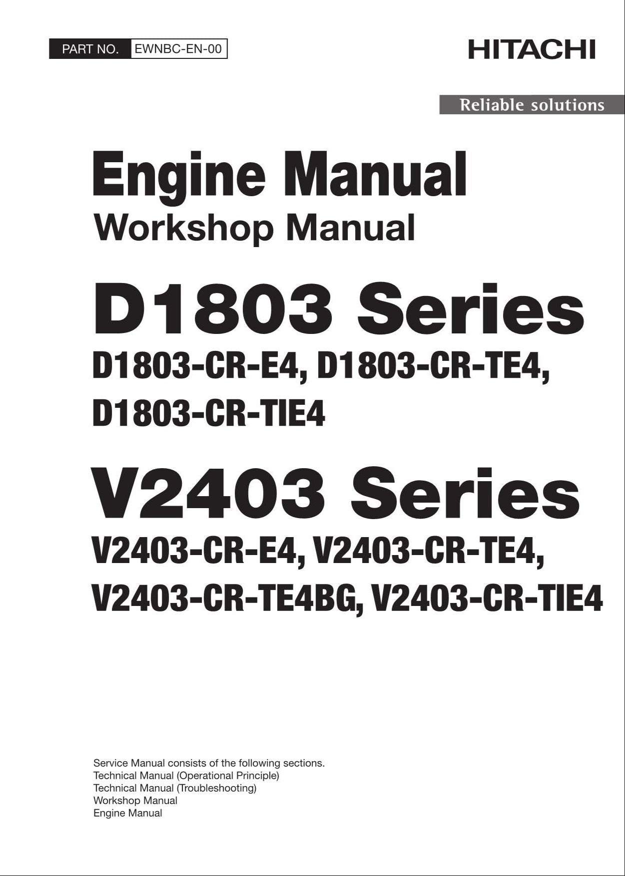 Hitachi D1803 Series V2403 Series Wheel Loader Engine Manual Workshop Manual