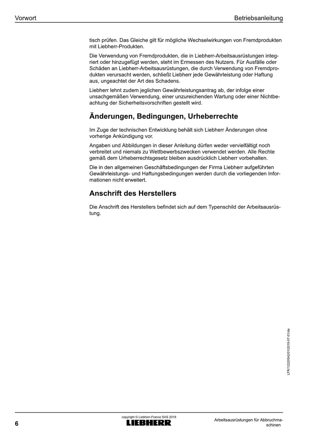 Liebherr R950 R960 Demolition für Abbruchmaschinen Betriebsanleitung