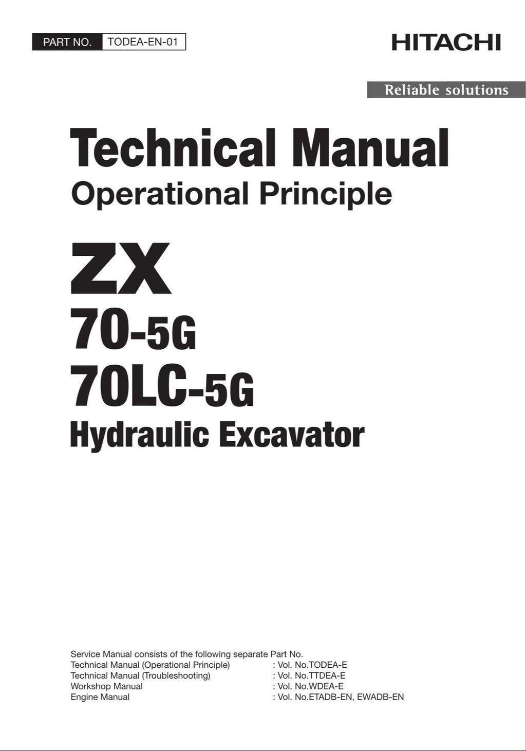 HITACHI ZAXIS ZX70-5G ZX70LC-5G Excavator Operational Principle Technical Manual