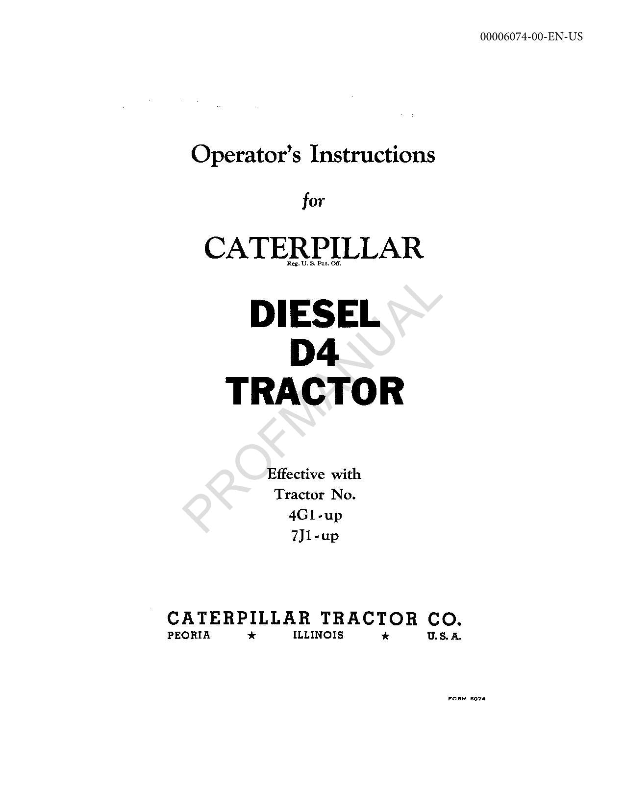 Manual de mantenimiento del operador del tractor Caterpillar Diesel D4 4G1-Up 7Ji-up
