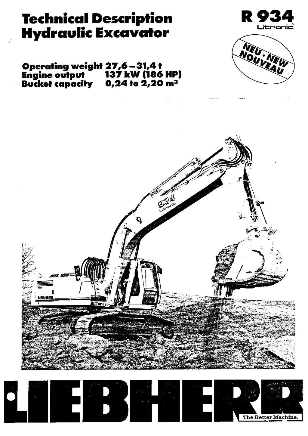 Liebherr R934 Litronic Excavator Operators manual serial 5406