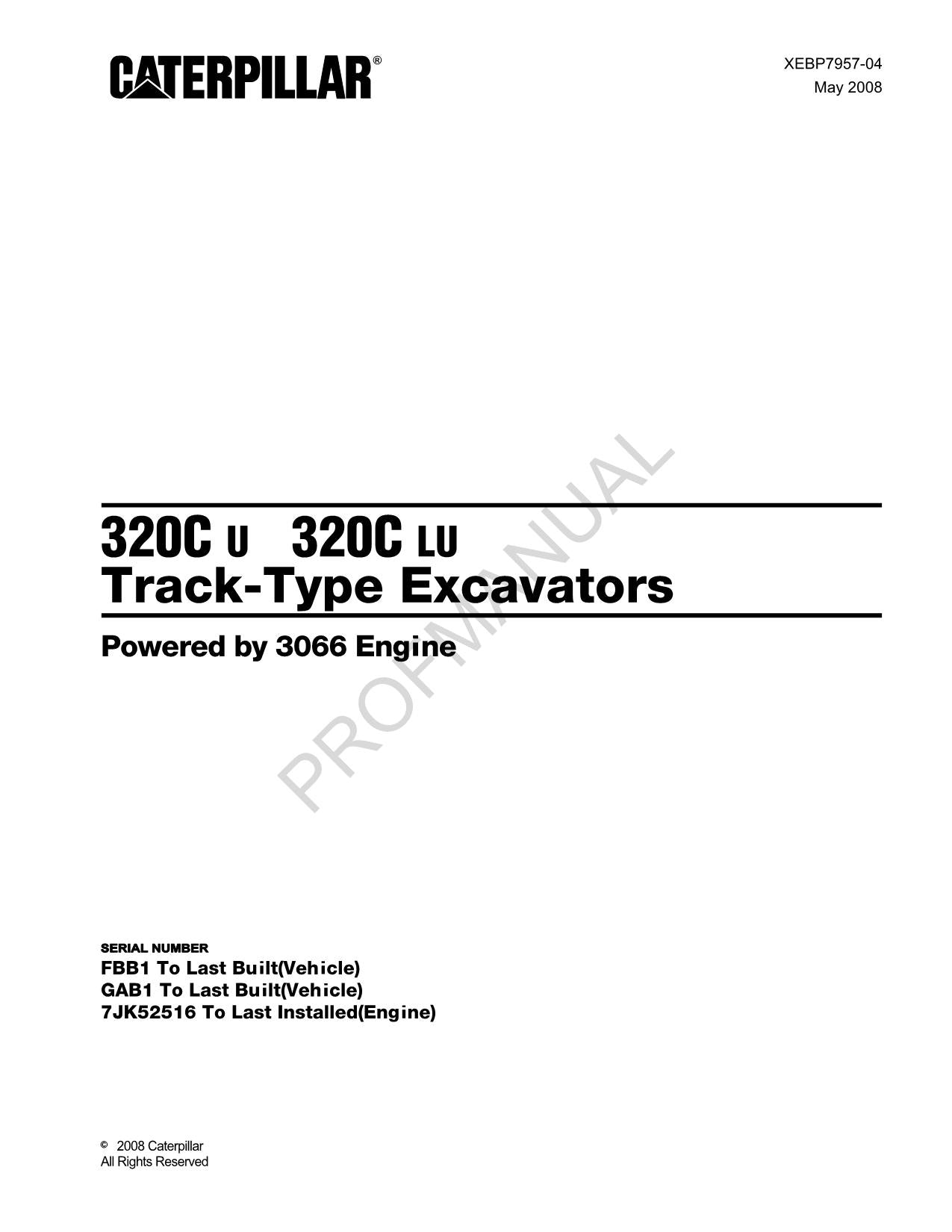 Caterpillar 320C U 320C LU Track Type Excavator Parts Catalog Manual XEBP7957