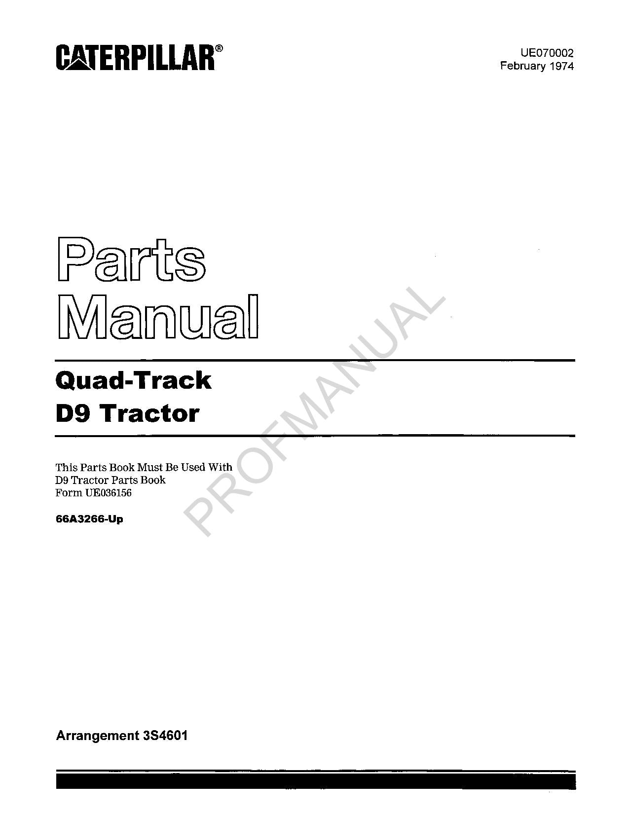 Caterpillar Cat Quad Track D9 Tractor Parts Catalog Manual ser 66A3266-Up