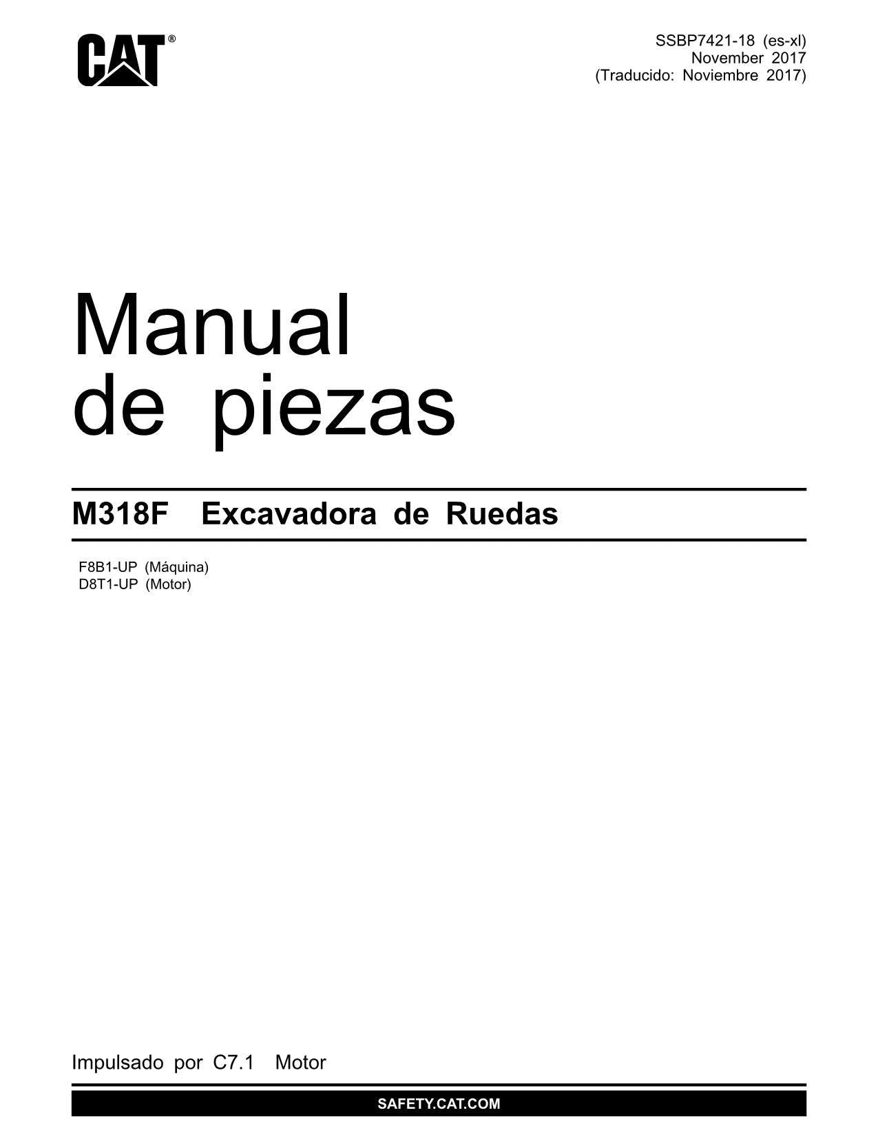 Caterpillar M318F Excavadora Manual de piezas F8B1-UP Español