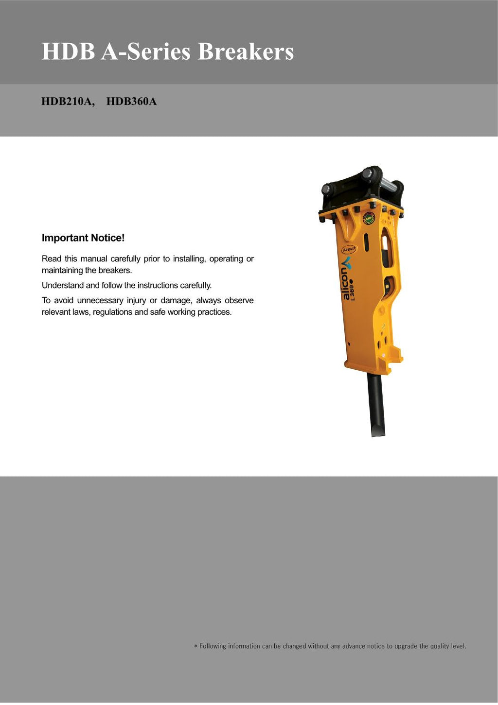 Hyundai HDB-A Breaker CRAWLER EXCAVATOR Operators Maintenance Manual